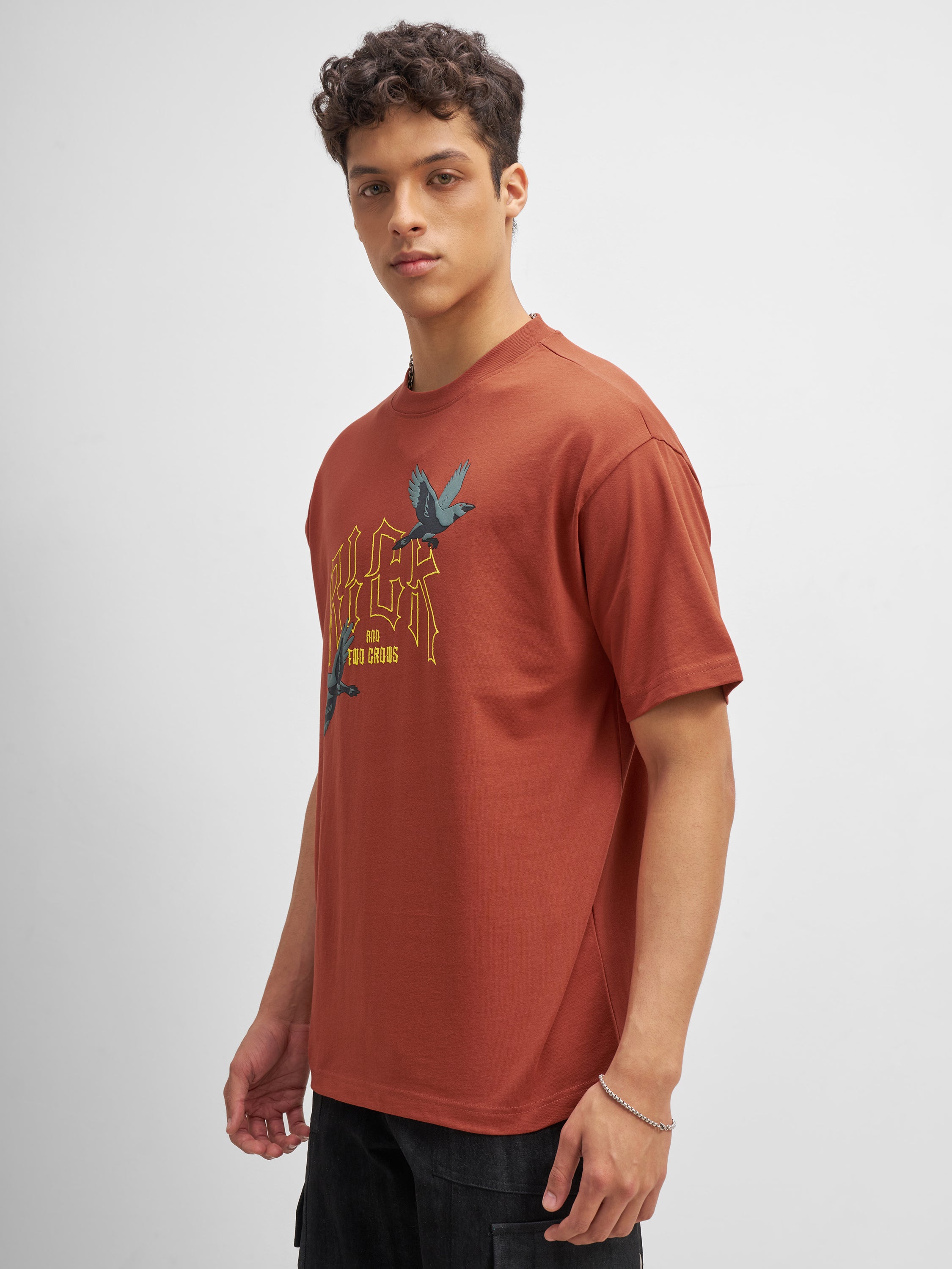 WB By Highlander Men Brown Rick And Morty Printed Round Neck T-Shirt