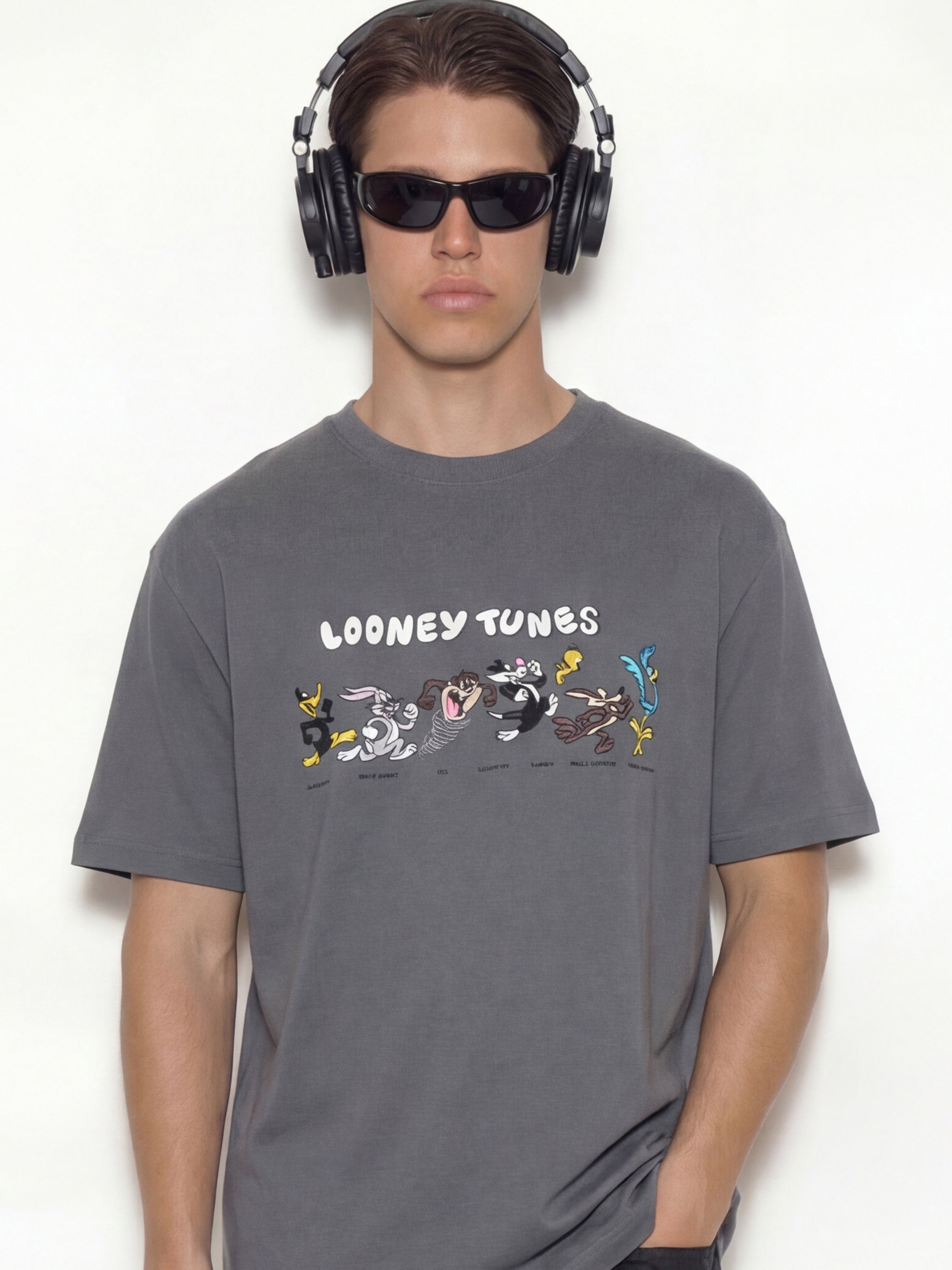 WB By Highlander Men Grey Looney Tunes Printed Round Neck T-Shirt - Grey - Image 3