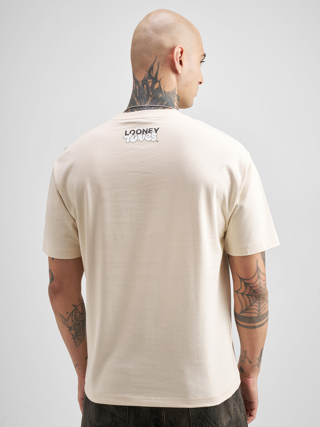 WB By Highlander Men Cream Looney Tunes Embroidered Round Neck T-Shirt - Cream - Image 3