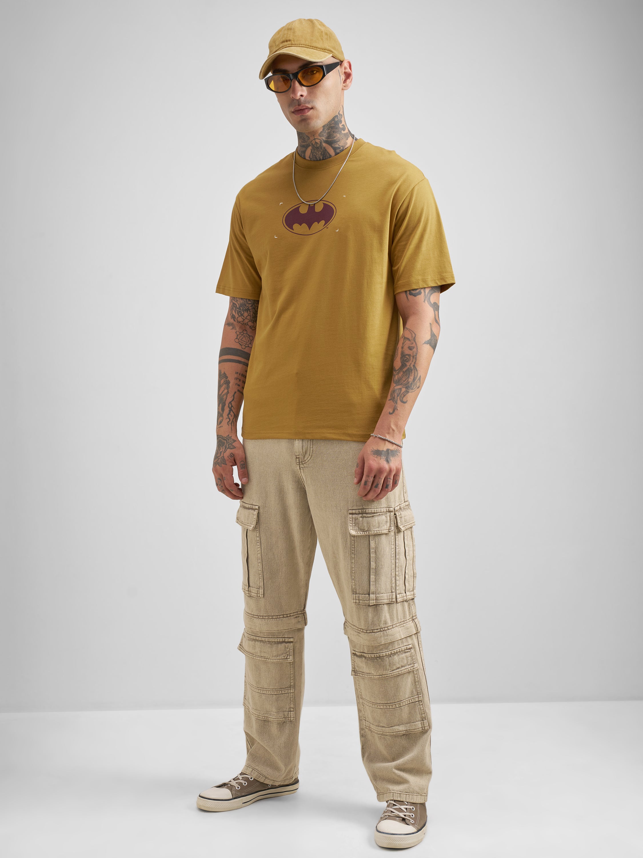 DC By Highlander Men Mustard Batman Printed Round Neck T-Shirt - Mustard - Image 2