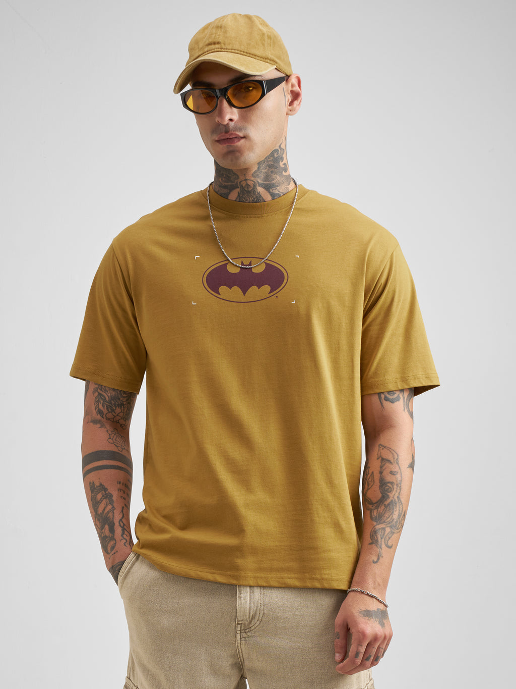DC By Highlander Men Mustard Batman Printed Round Neck T-Shirt - Mustard - Image 3