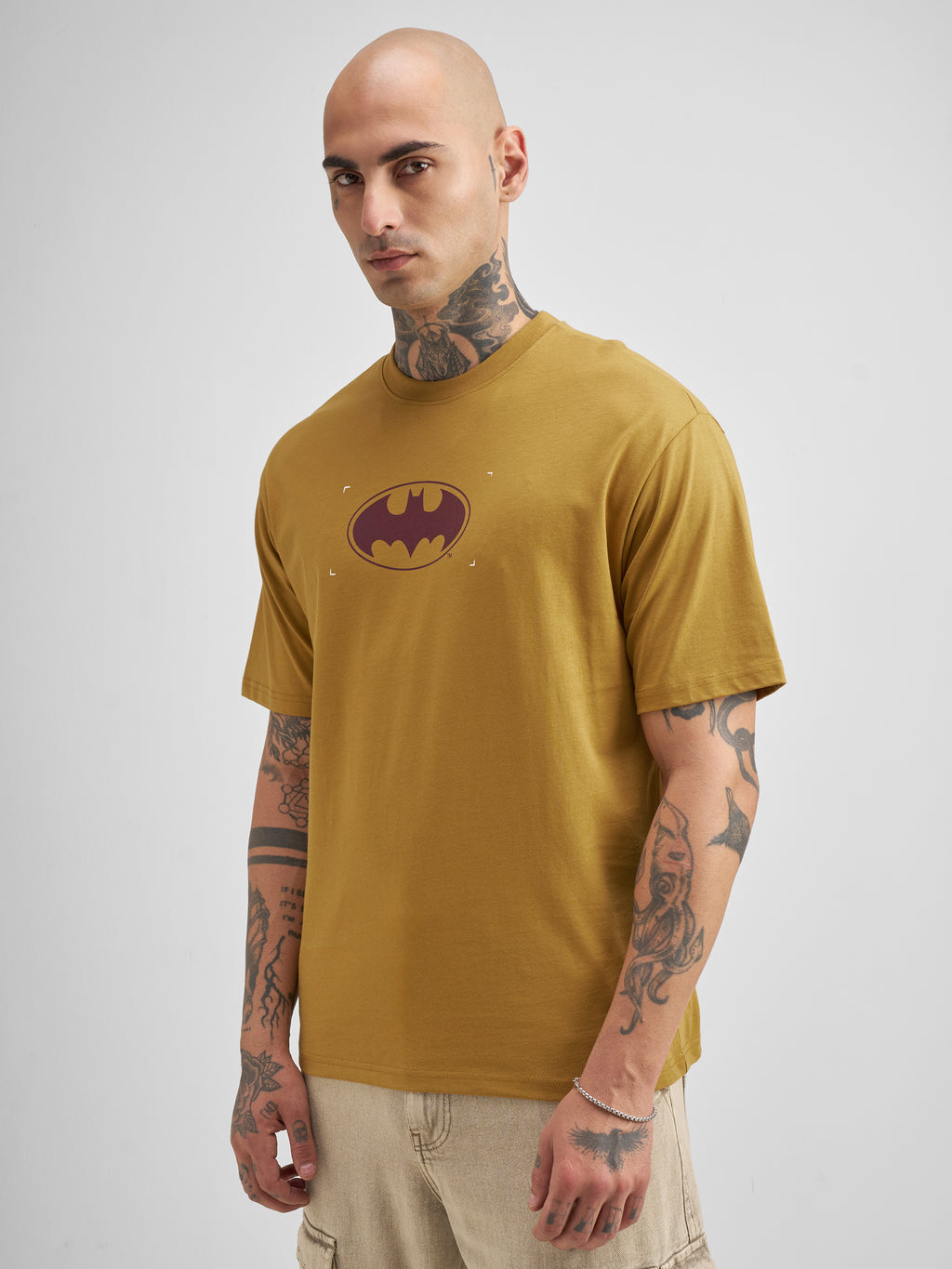 DC By Highlander Men Mustard Batman Printed Round Neck T-Shirt - Mustard - Image 4
