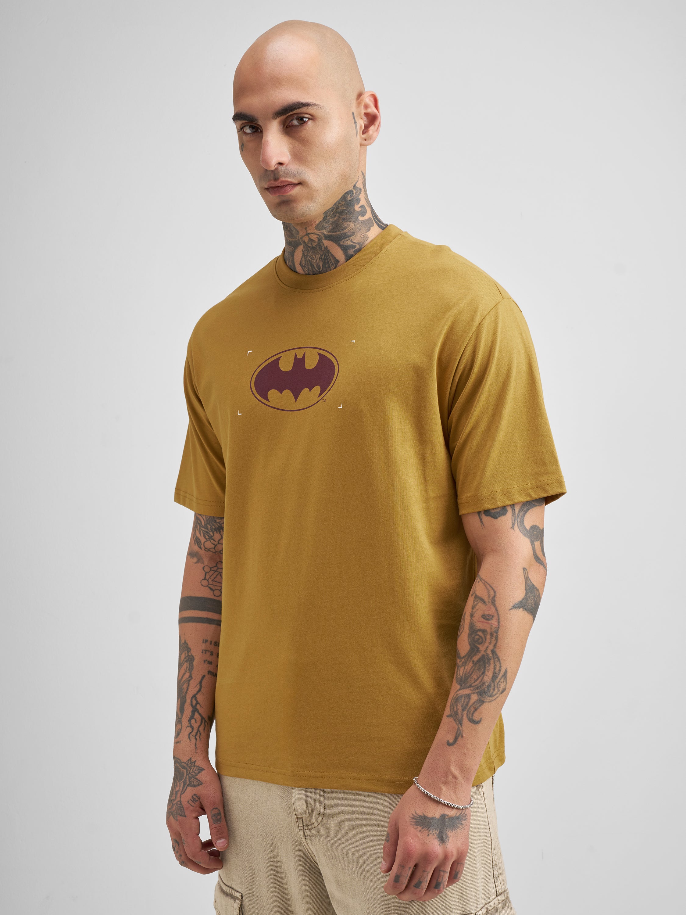 DC By Highlander Men Mustard Batman Printed Round Neck T-Shirt - Mustard - Image 4
