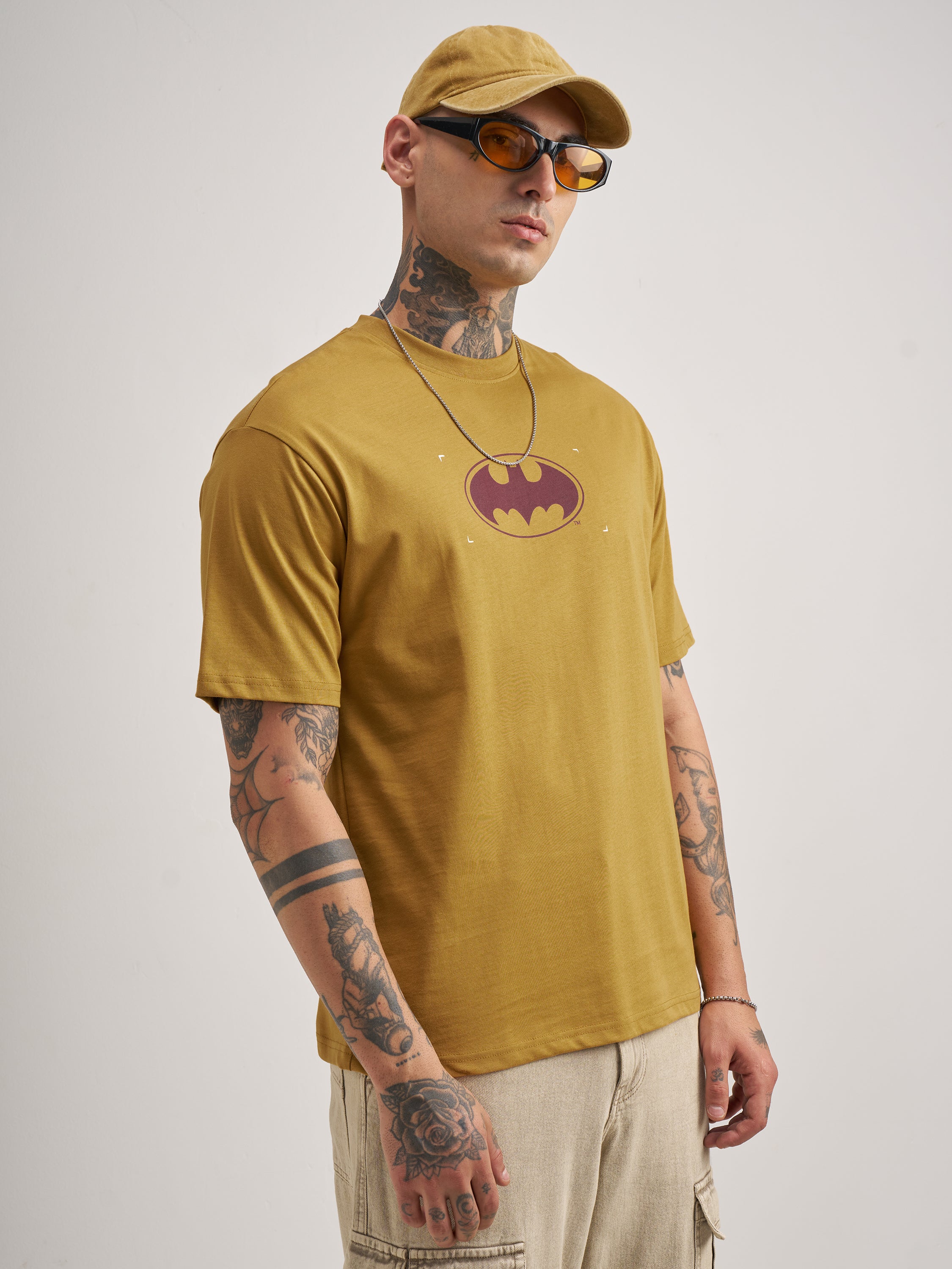 DC By Highlander Men Mustard Batman Printed Round Neck T-Shirt - Mustard - Image 6