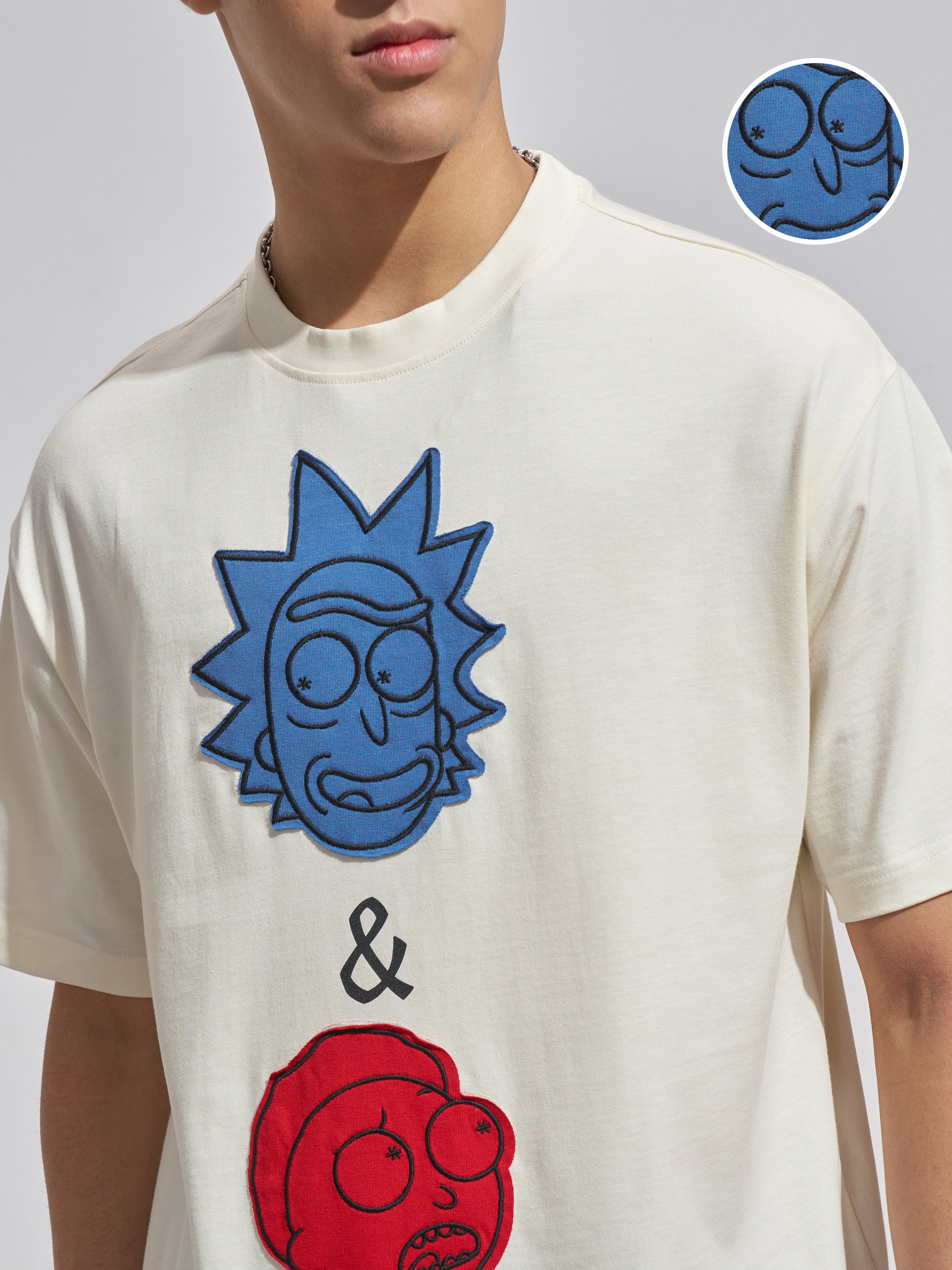 WB By Highlander Men Cream Rick And Morty Printed Round Neck T-Shirt