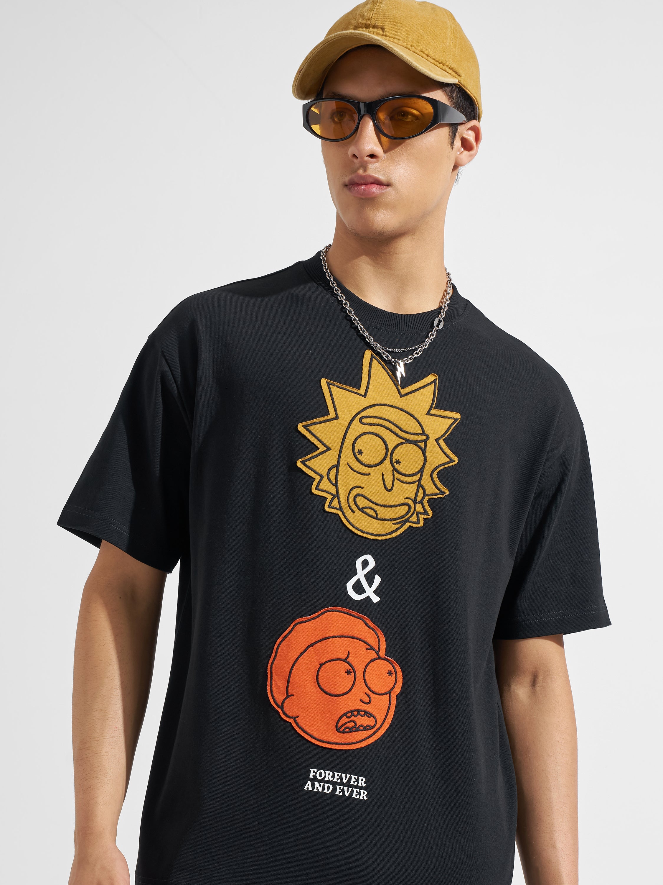 WB By Highlander Men Black Rick And Morty Printed Round Neck T-Shirt
