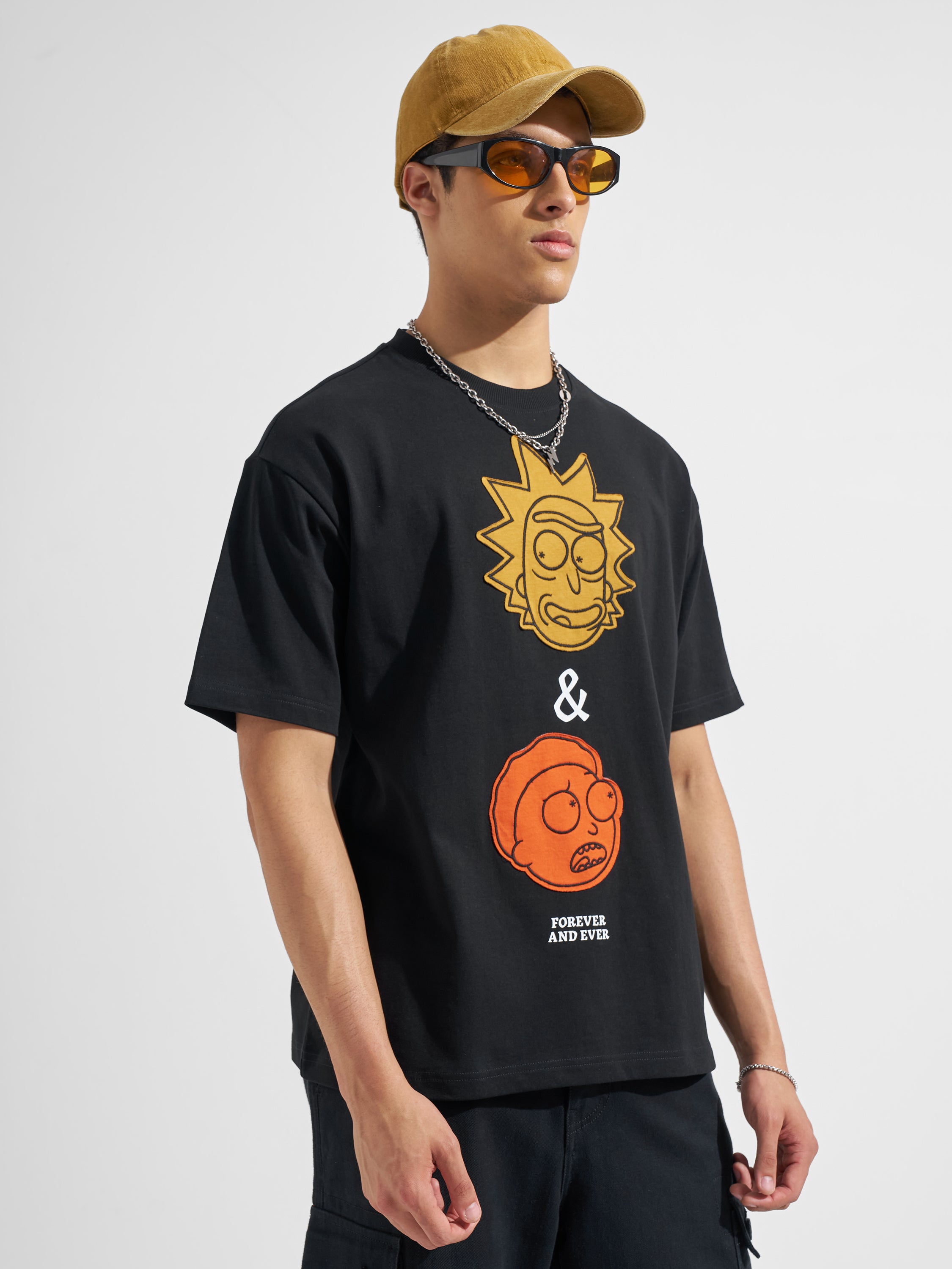 WB By Highlander Men Black Rick And Morty Printed Round Neck T-Shirt