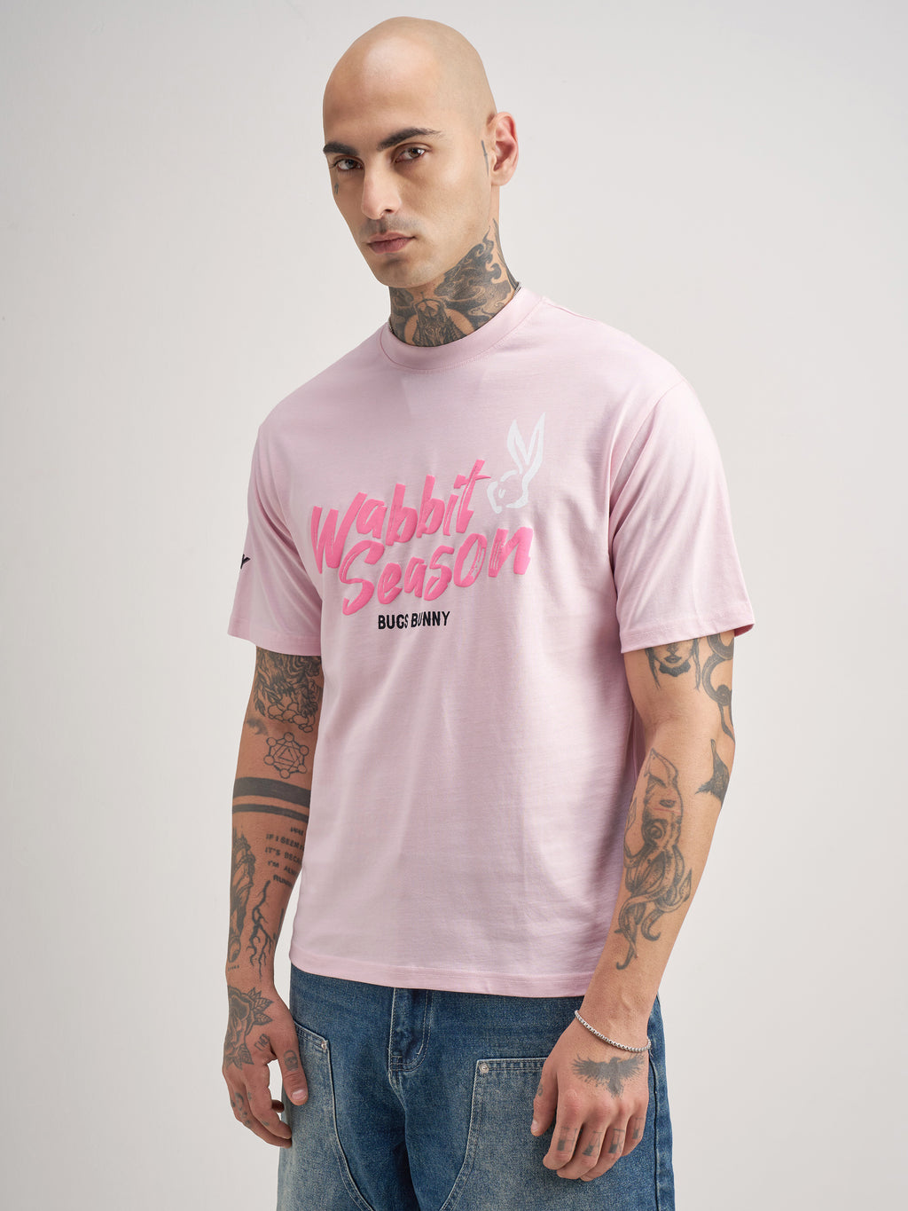 WB By Highlander Men Pink Looney Tunes Printed Round Neck T-Shirt - Pink - Image 4