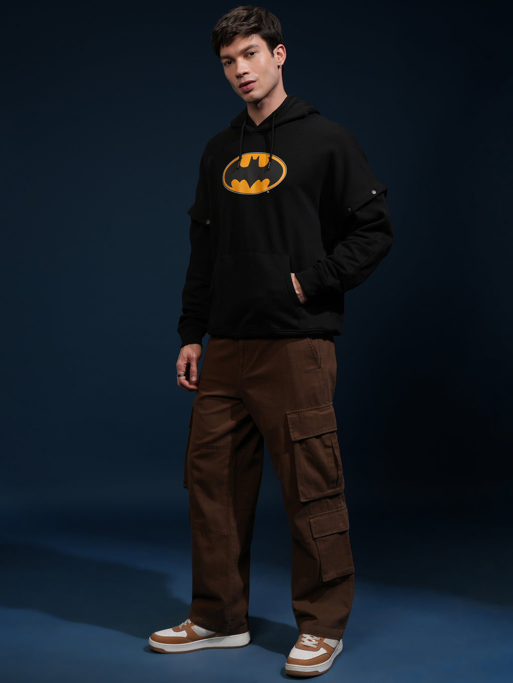 DC By Highlander Men Black Batman Hooded Pullover Sweatshirt - Black - Image 2