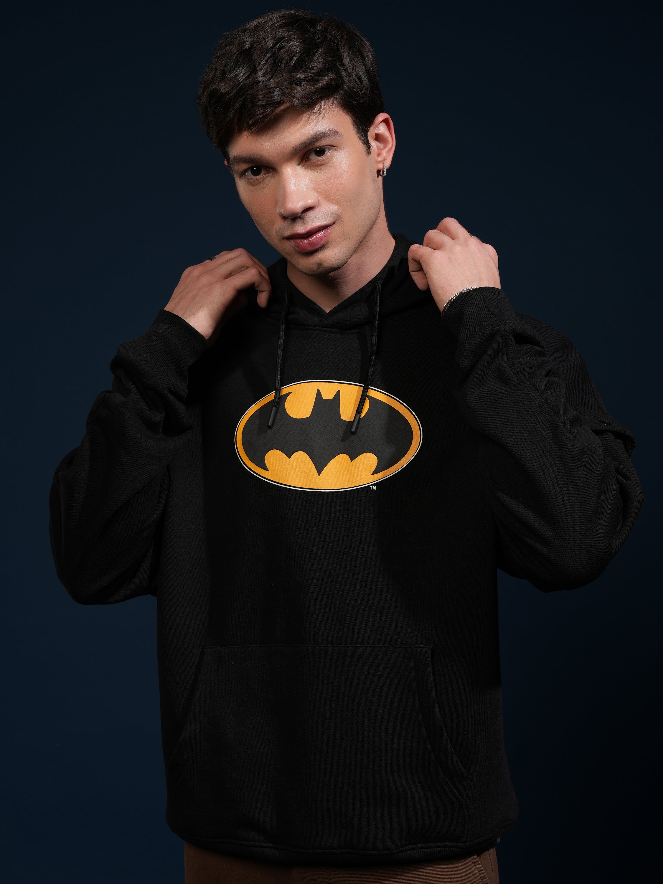 DC By Highlander Men Black Batman Hooded Pullover Sweatshirt - Black - Image 3