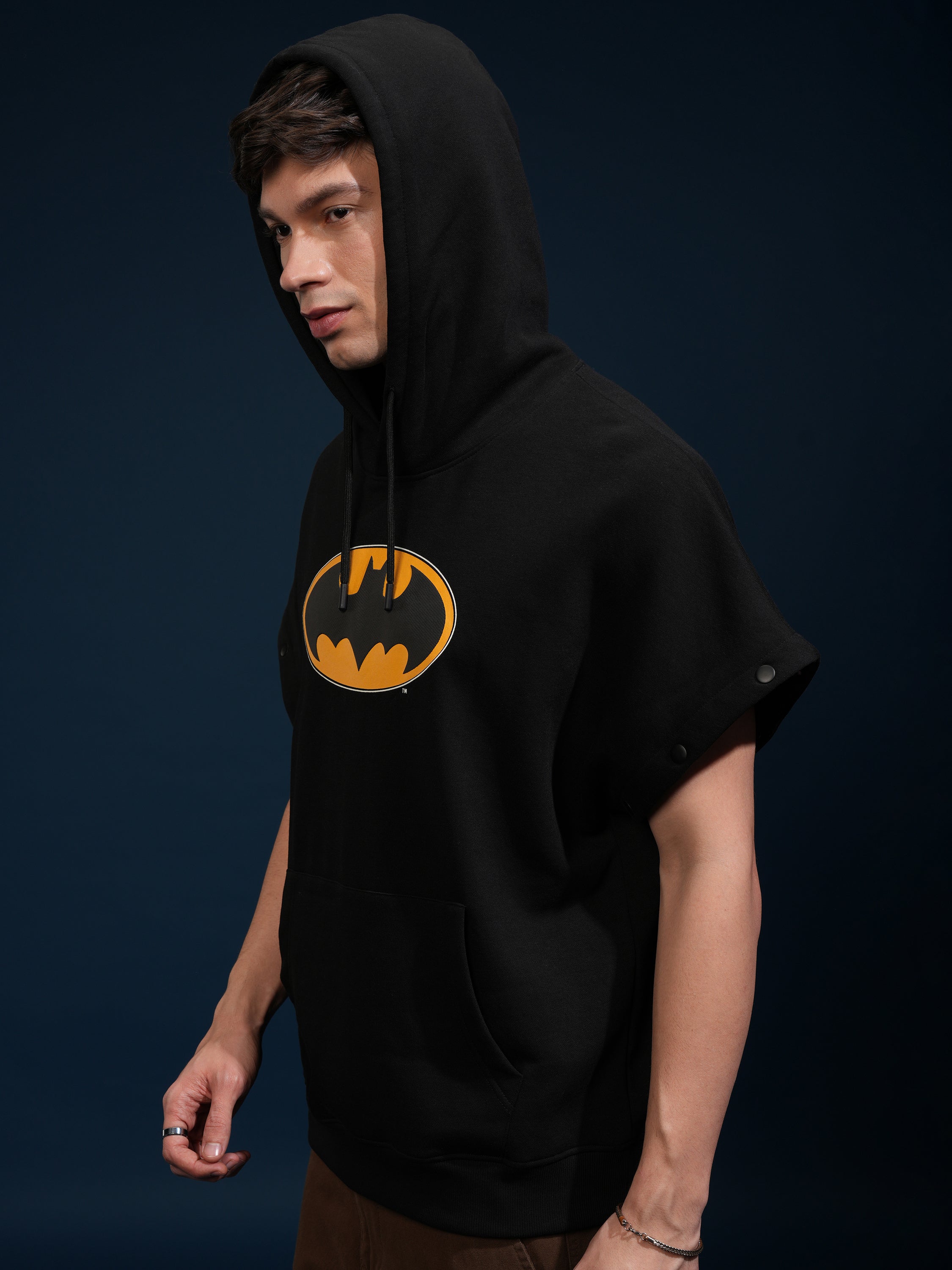 DC By Highlander Men Black Batman Hooded Pullover Sweatshirt - Black - Image 4