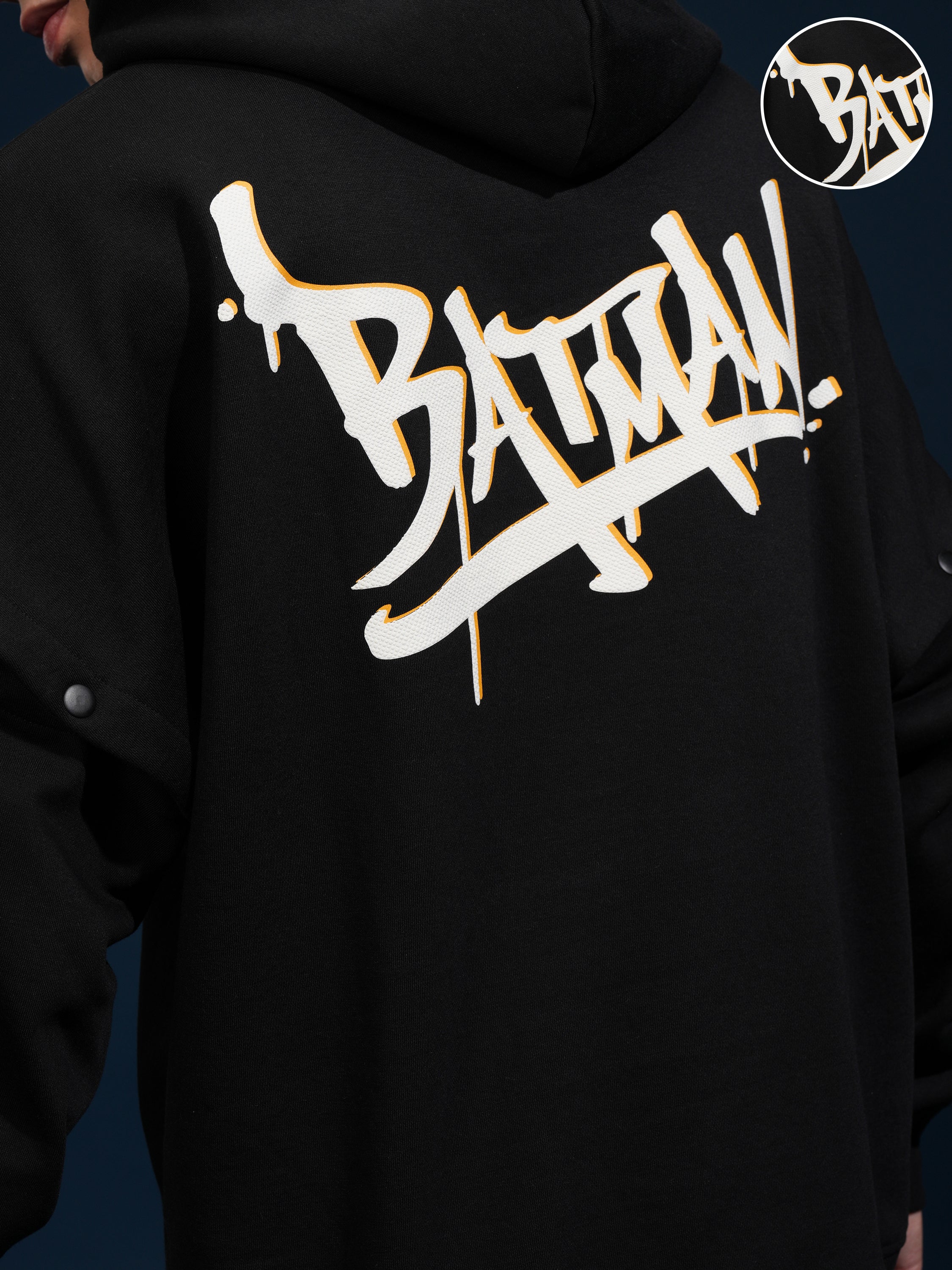 DC By Highlander Men Black Batman Hooded Pullover Sweatshirt - Black - Image 5