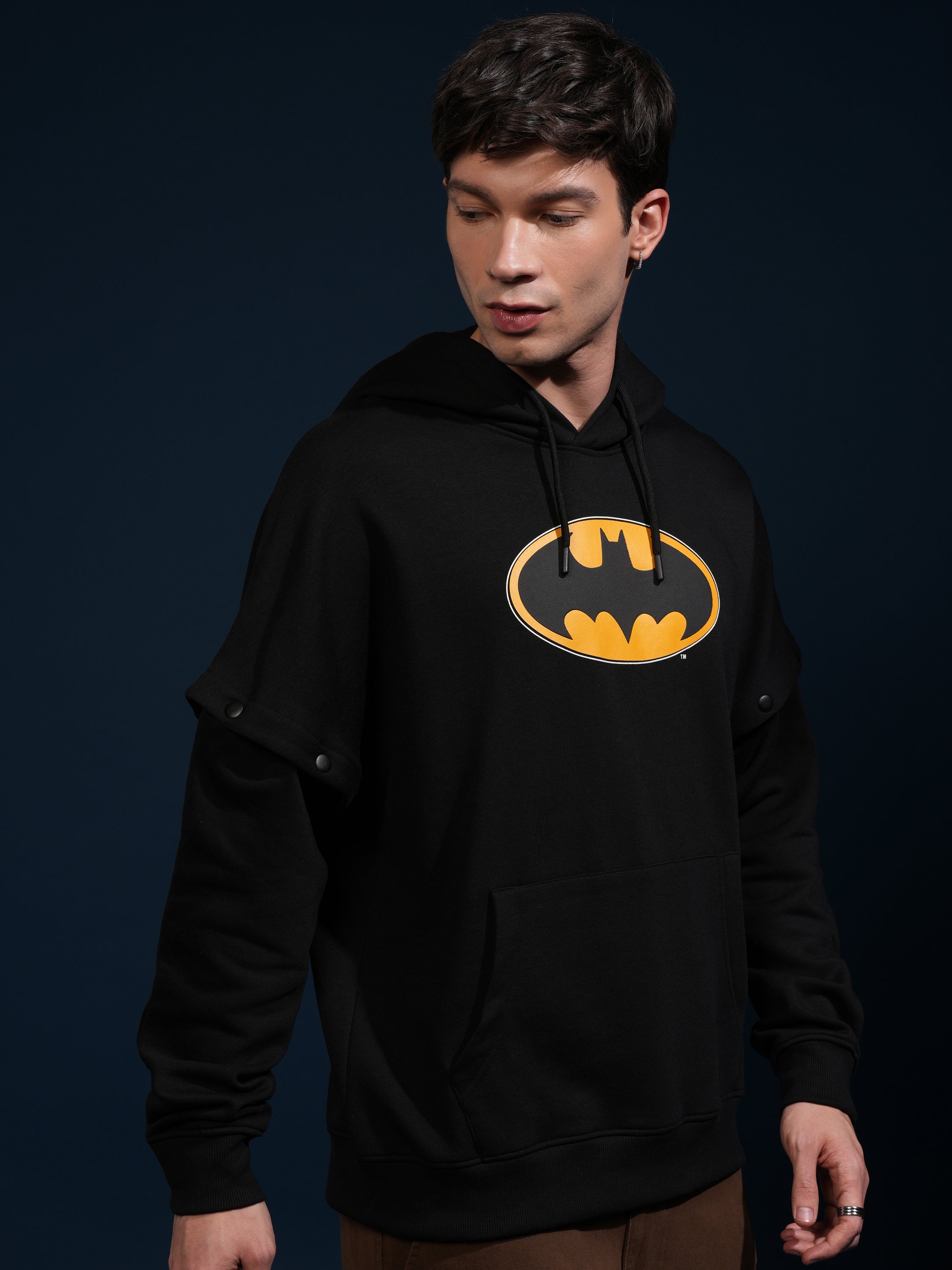 DC By Highlander Men Black Batman Hooded Pullover Sweatshirt - Black - Image 6