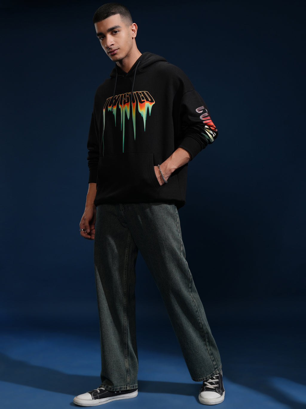 DC By Highlander Men Black Joker Hooded Pullover Sweatshirt - Black - Image 2