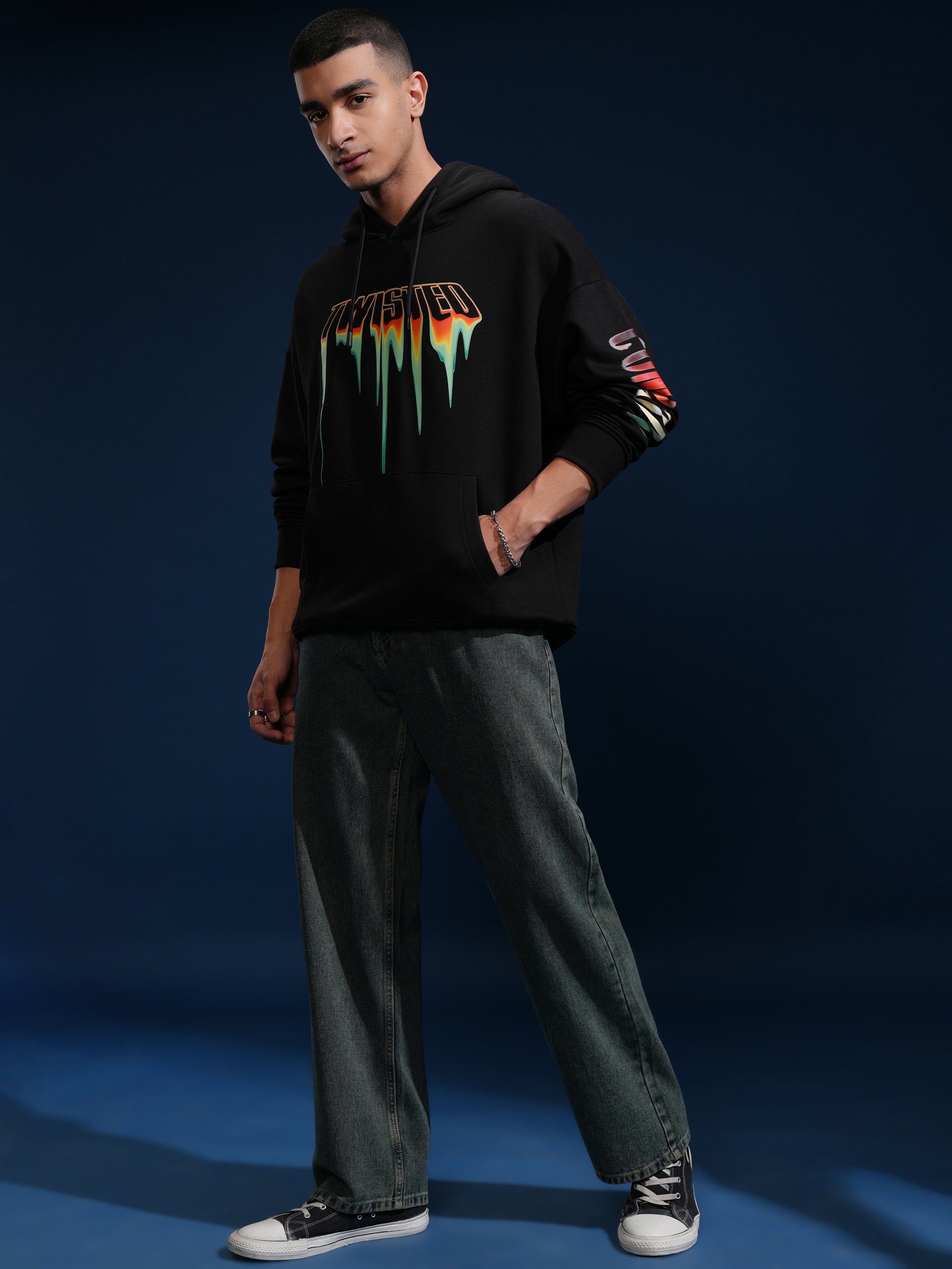 DC By Highlander Men Black Joker Hooded Pullover Sweatshirt - Black - Image 2