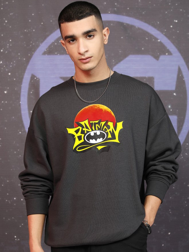 DC By Highlander Men Grey Batman Round Neck Pullover Sweatshirt - Grey - Image 3