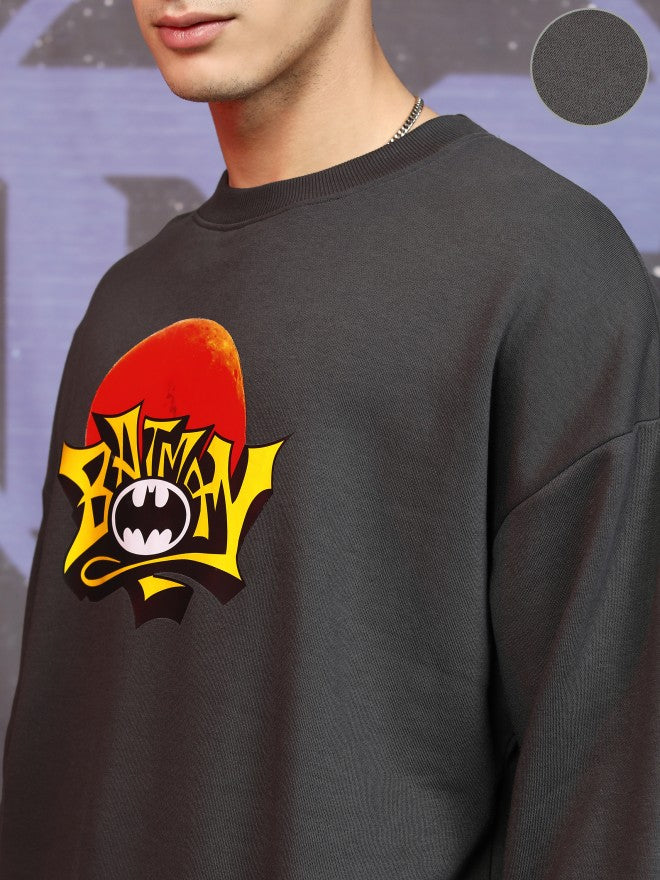 DC By Highlander Men Grey Batman Round Neck Pullover Sweatshirt - Grey - Image 5