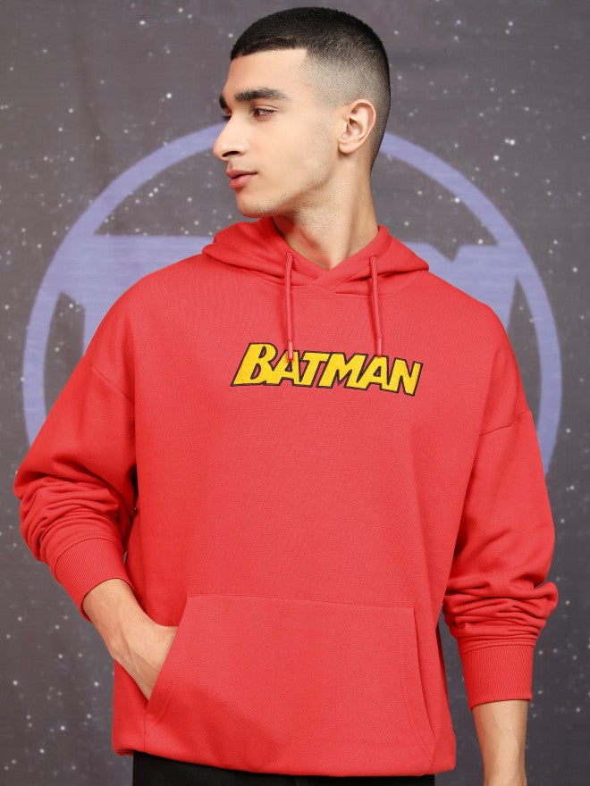 DC By Highlander Men Red Batman Hooded Pullover Sweatshirt - Red - Image 3