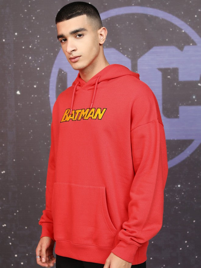 DC By Highlander Men Red Batman Hooded Pullover Sweatshirt - Red - Image 4