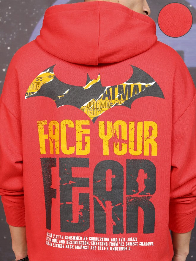 DC By Highlander Men Red Batman Hooded Pullover Sweatshirt - Red - Image 5