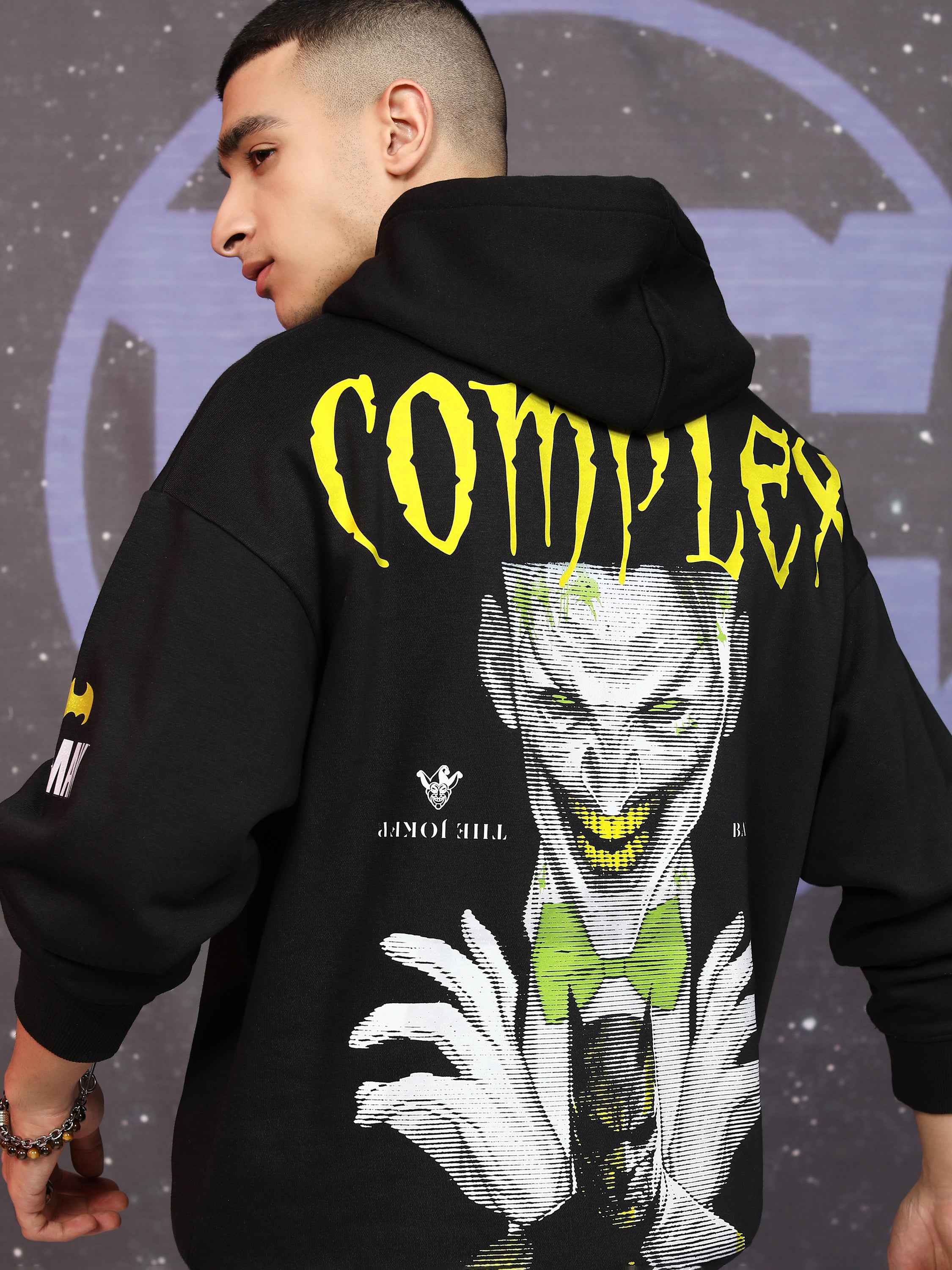DC By Highlander Men Black Joker Hooded Pullover Sweatshirt - Black - Image 3
