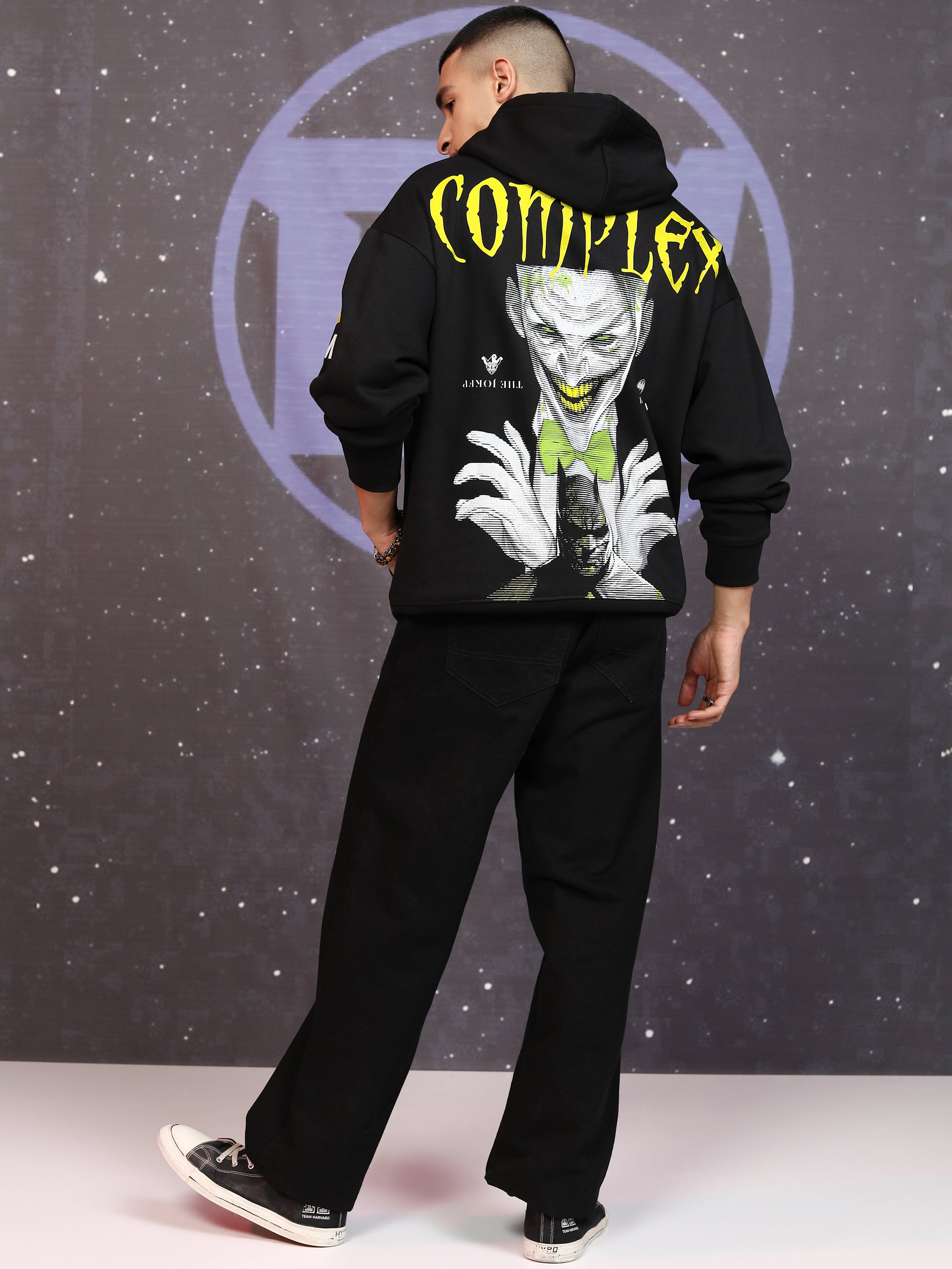 DC By Highlander Men Black Joker Hooded Pullover Sweatshirt - Black - Image 4