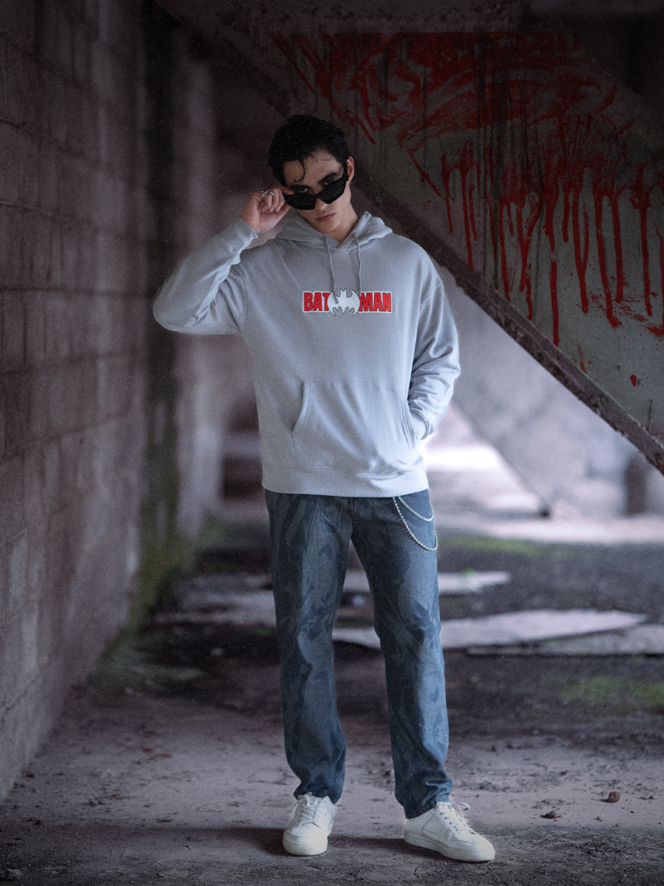 DC By Highlander Men Grey Batman Hooded Pullover Sweatshirt - Grey - Image 2