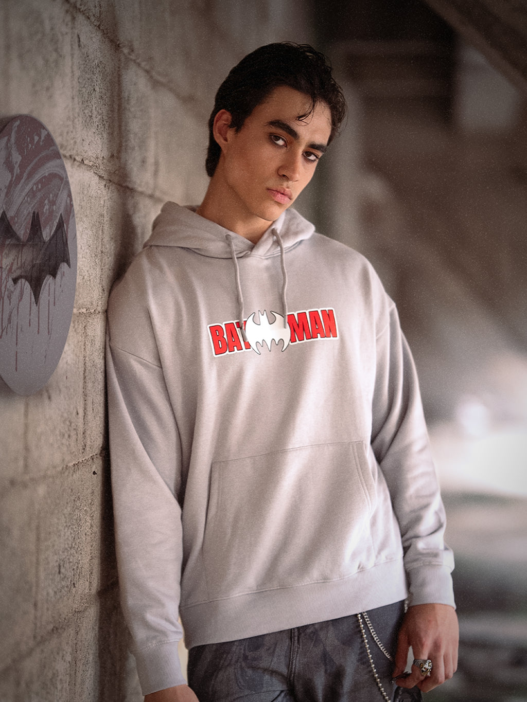 DC By Highlander Men Grey Batman Hooded Pullover Sweatshirt - Grey - Image 1