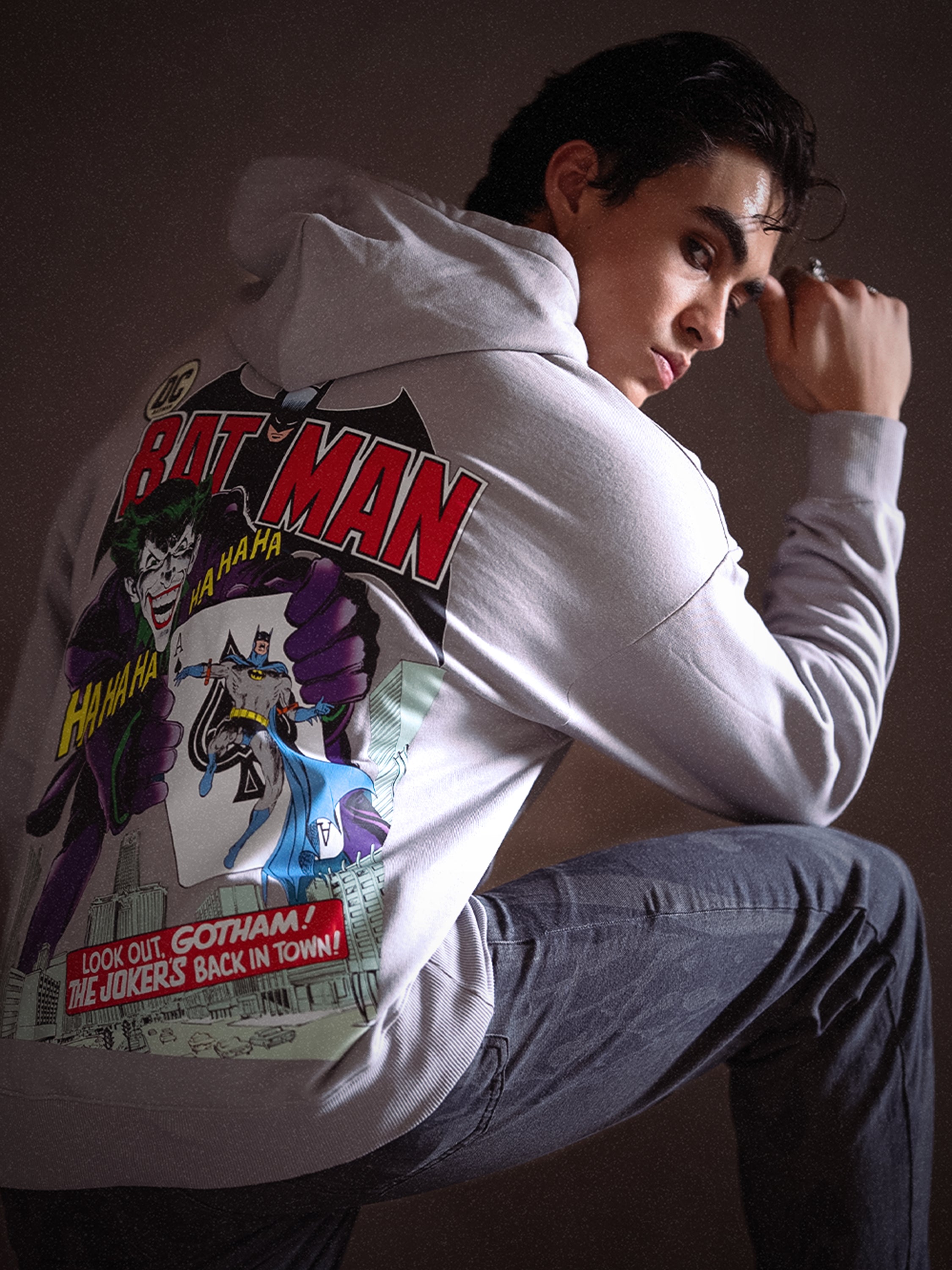 DC By Highlander Men Grey Batman Hooded Pullover Sweatshirt - Grey - Image 3