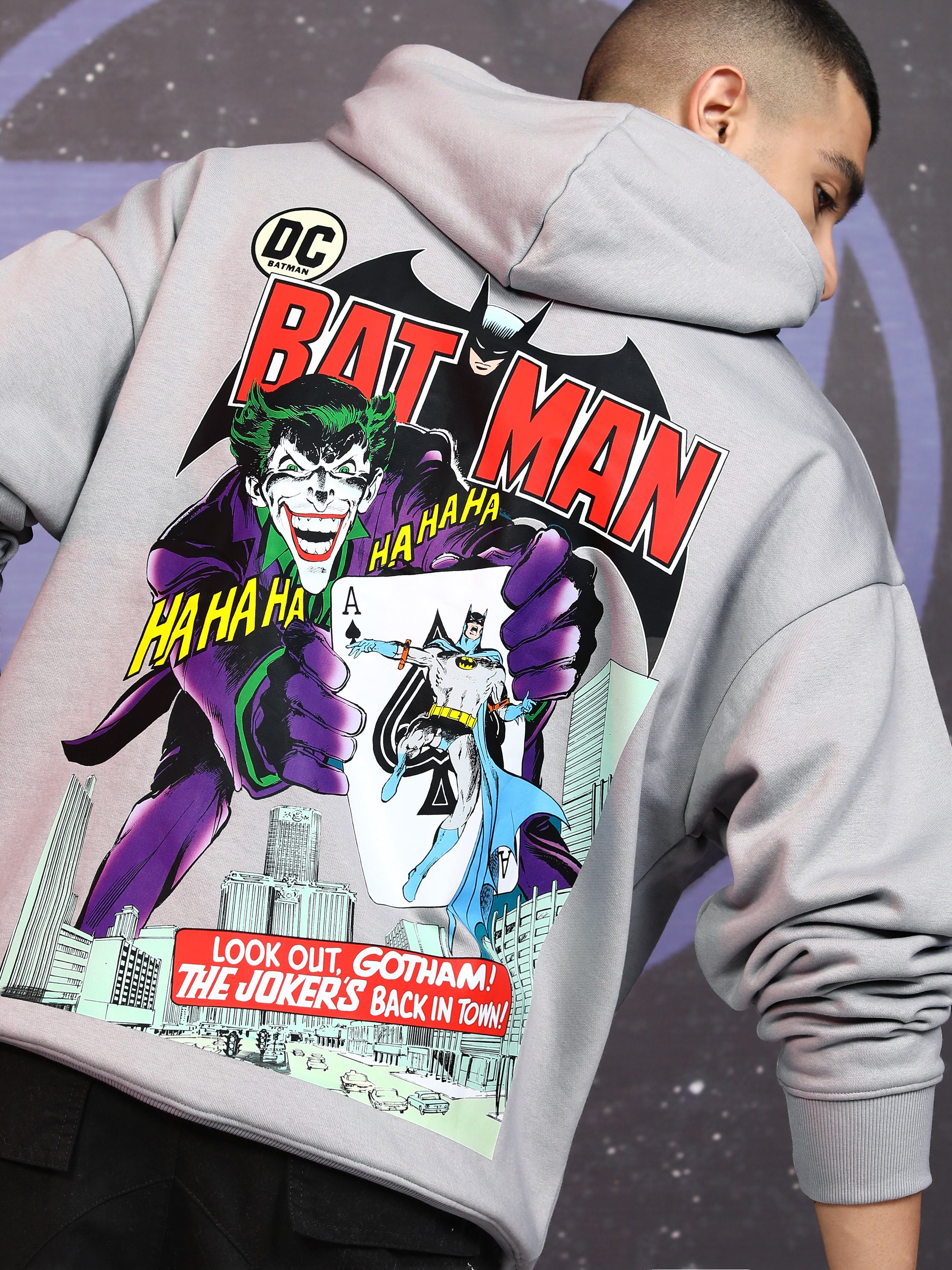 DC By Highlander Men Grey Batman Hooded Pullover Sweatshirt - Grey - Image 4