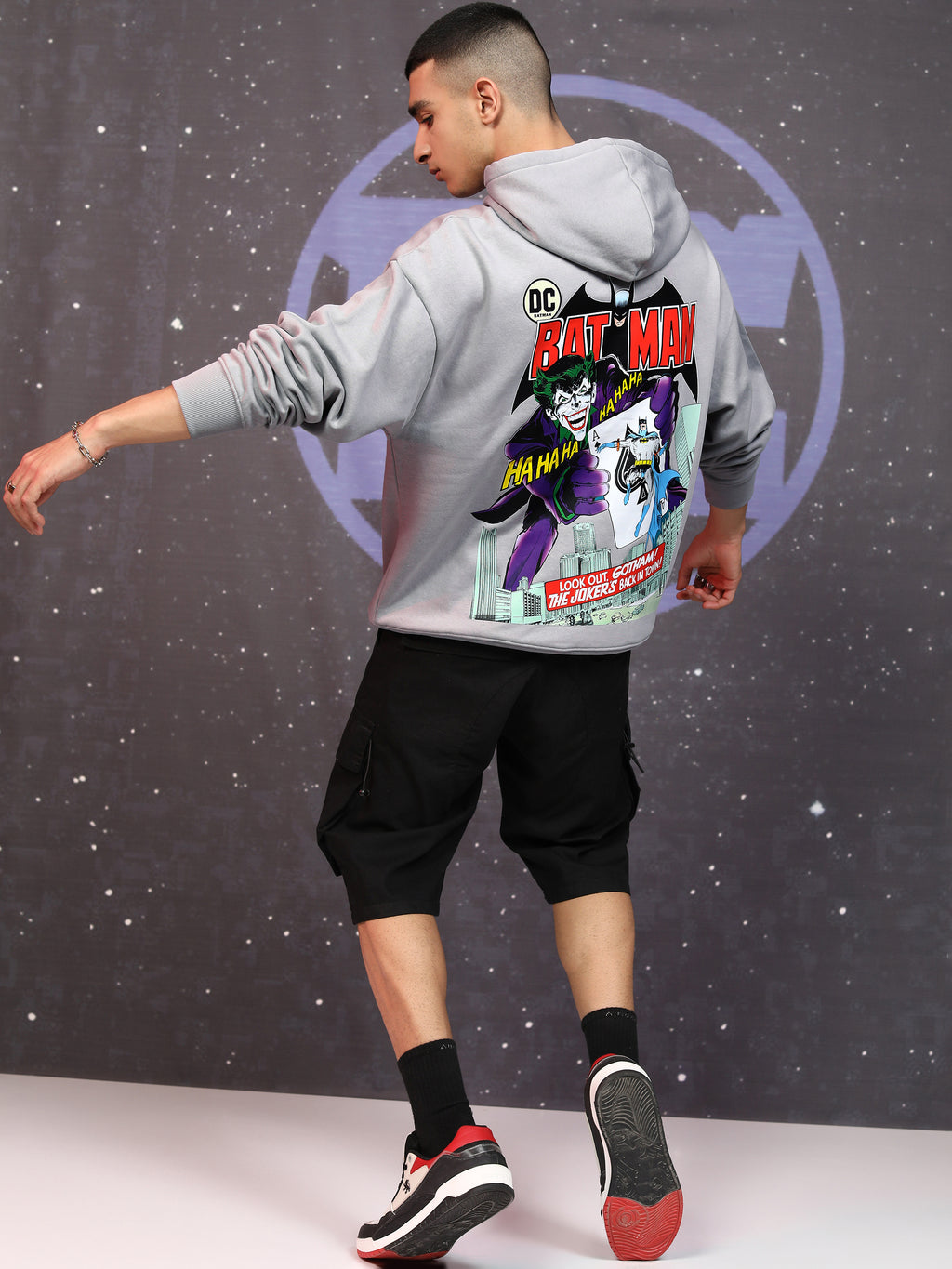 DC By Highlander Men Grey Batman Hooded Pullover Sweatshirt - Grey - Image 5