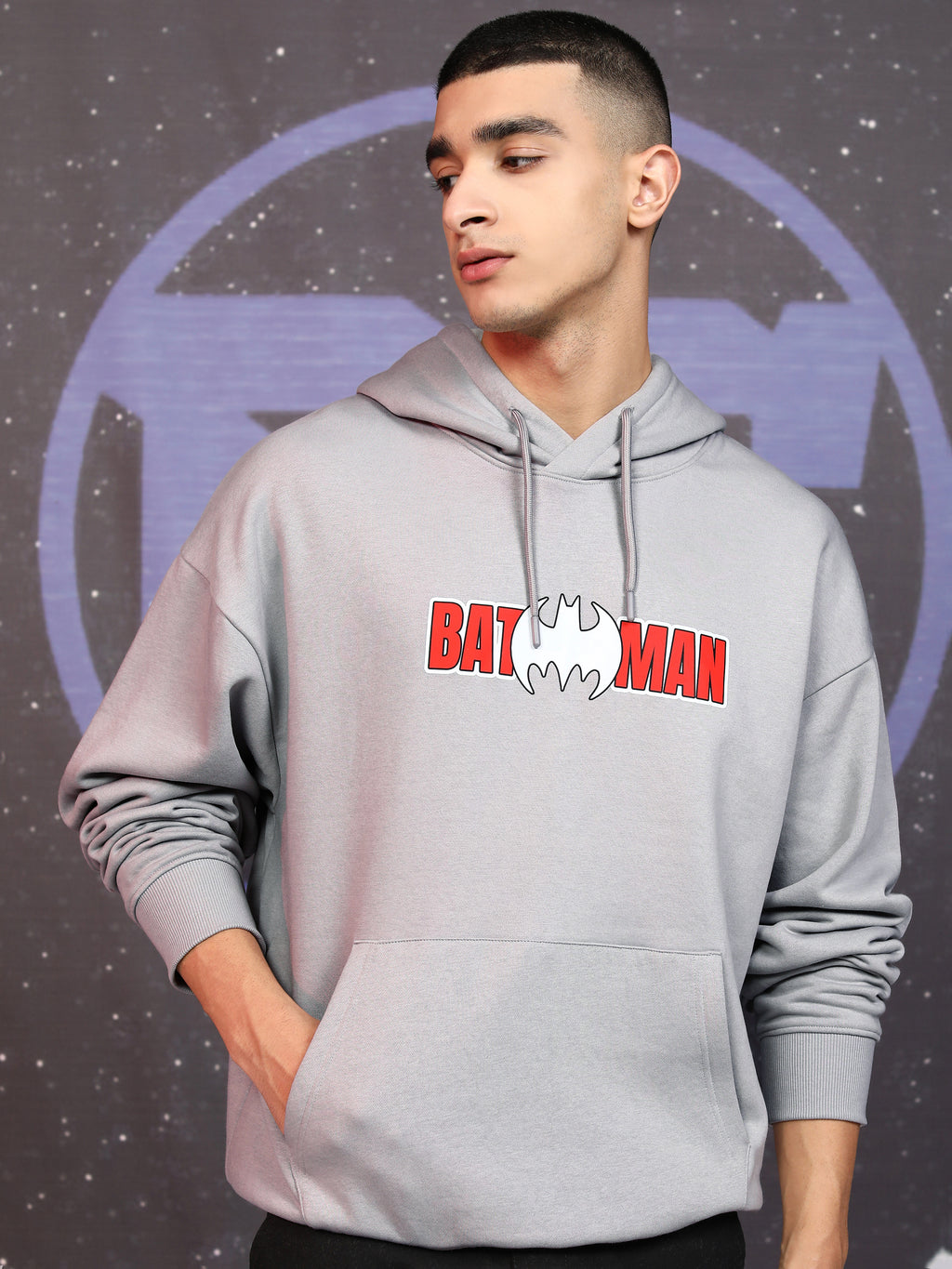 DC By Highlander Men Grey Batman Hooded Pullover Sweatshirt - Grey - Image 6
