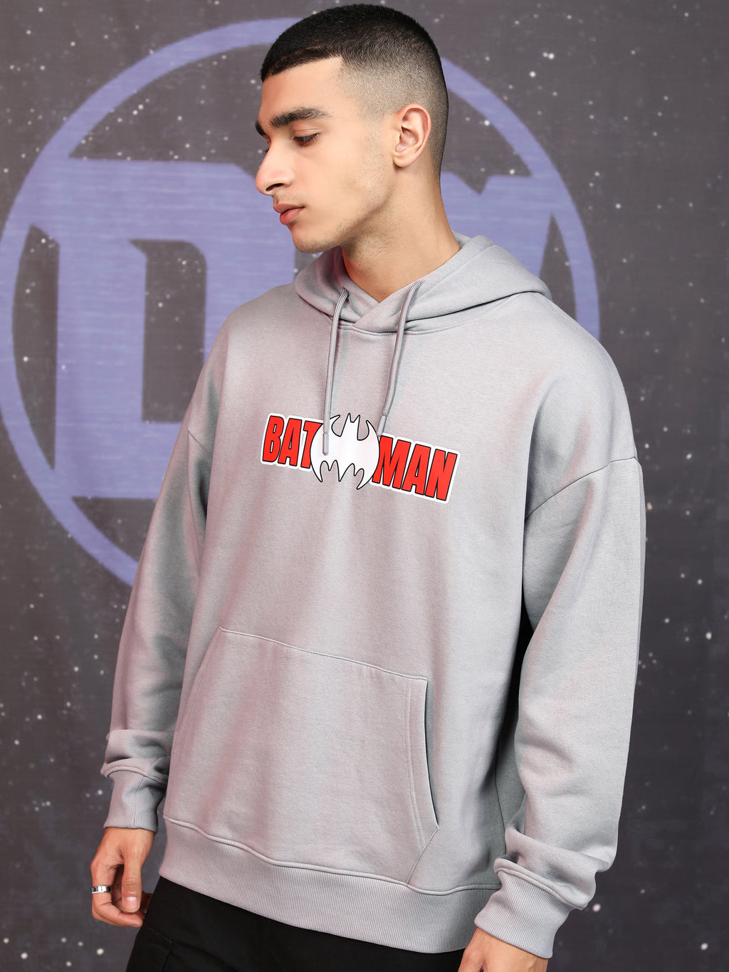 DC By Highlander Men Grey Batman Hooded Pullover Sweatshirt - Grey - Image 7