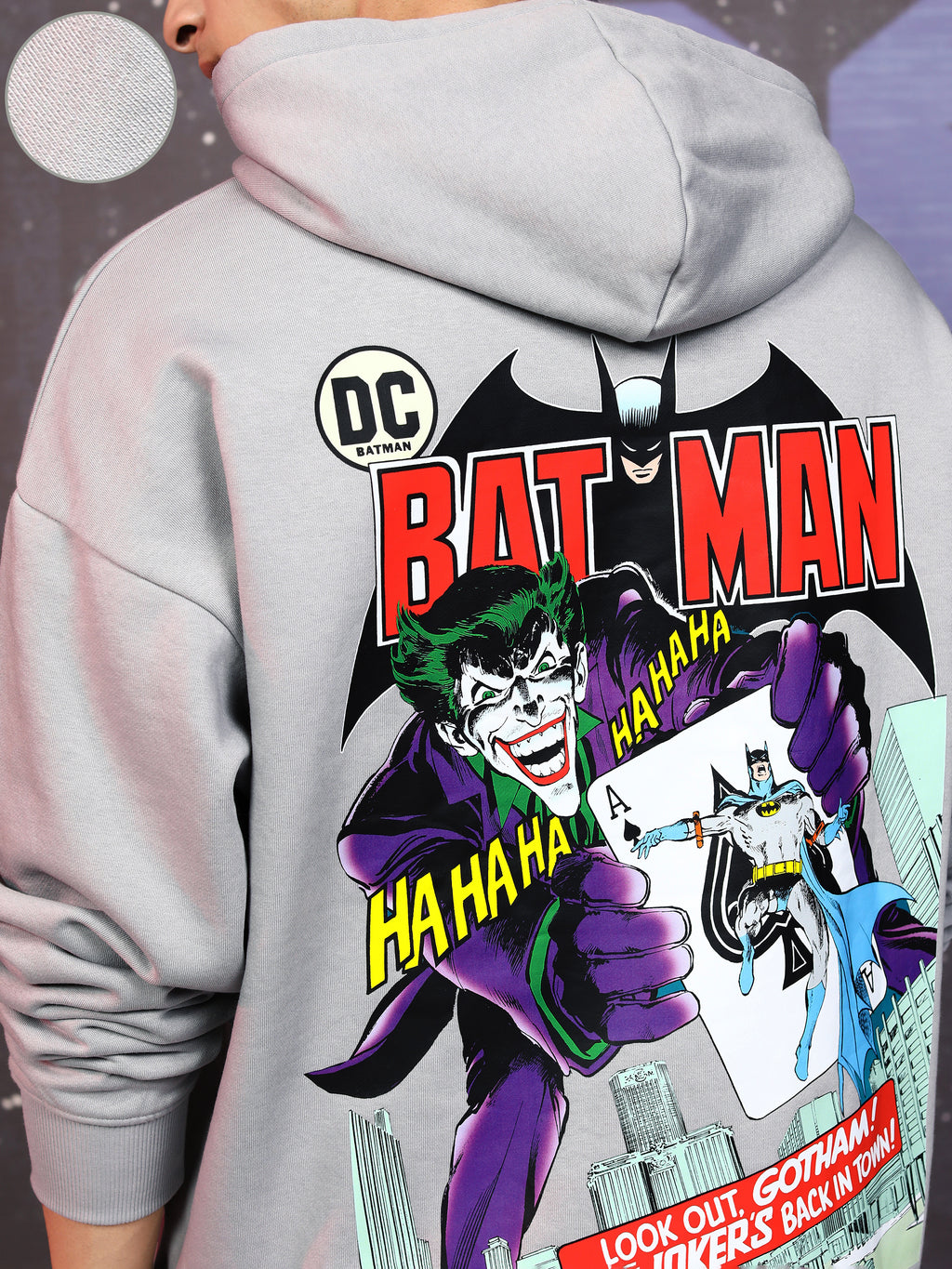 DC By Highlander Men Grey Batman Hooded Pullover Sweatshirt - Grey - Image 8