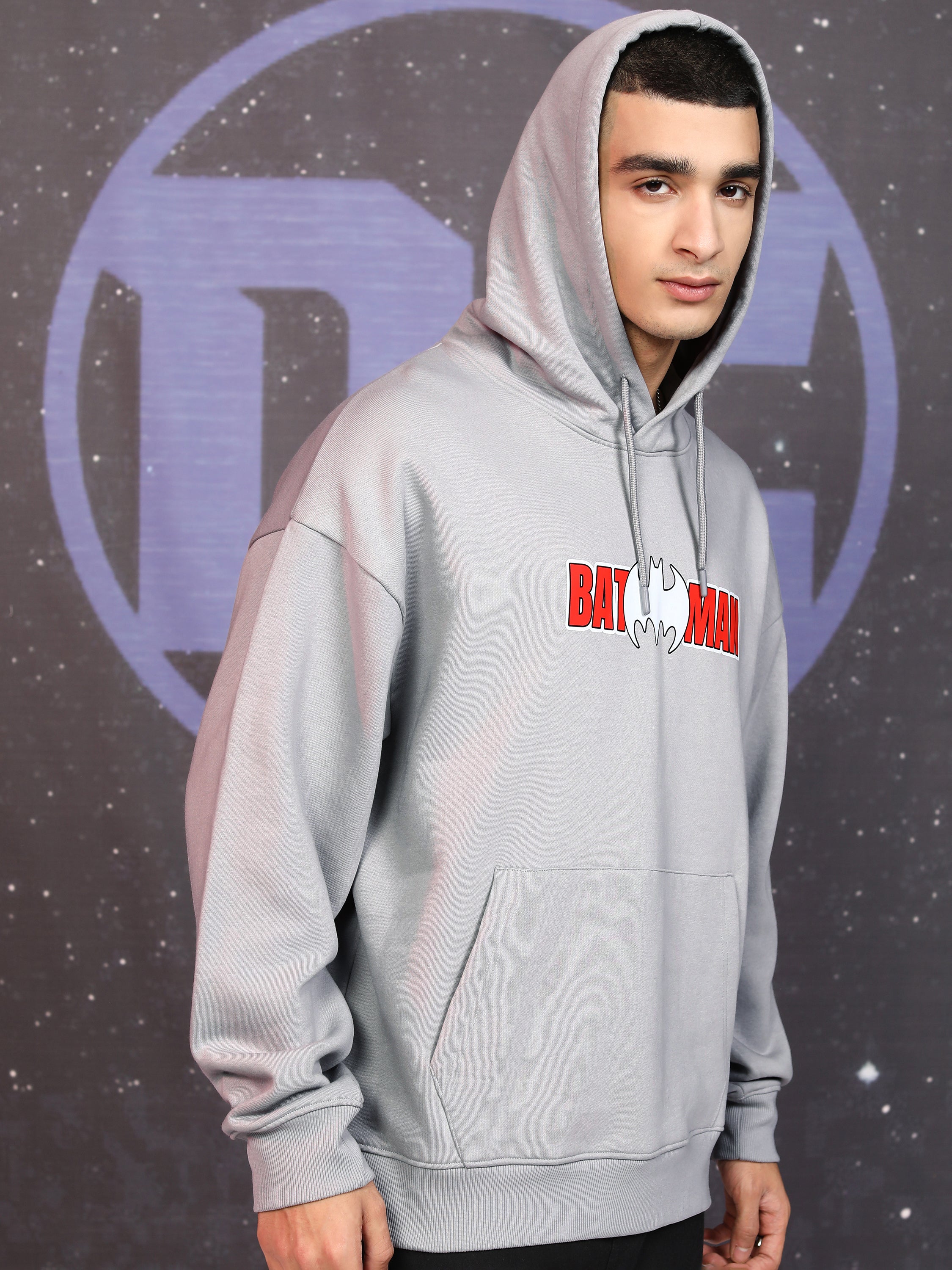 DC By Highlander Men Grey Batman Hooded Pullover Sweatshirt - Grey - Image 9