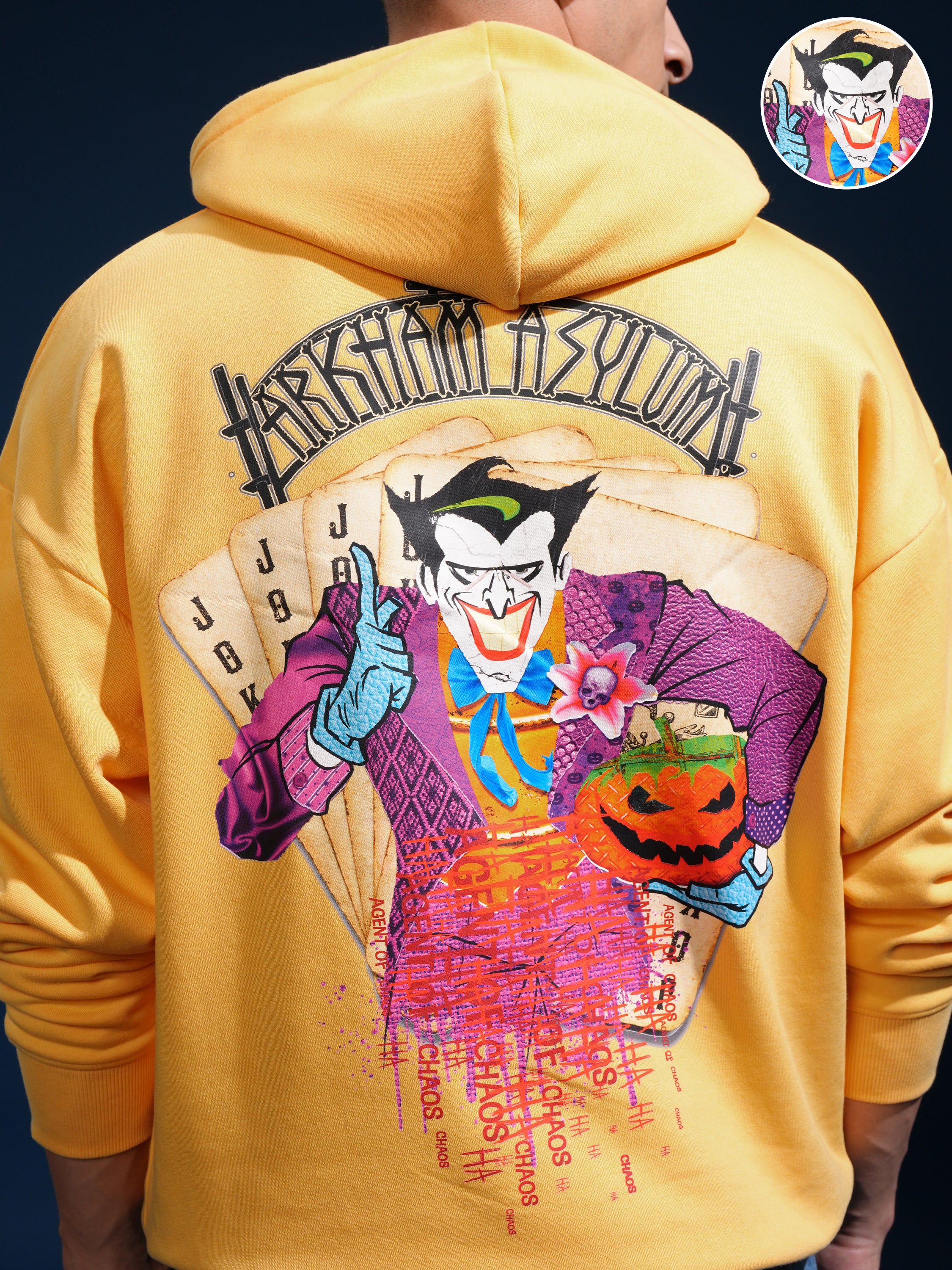 DC By Highlander Men Yellow Joker Hooded Pullover Sweatshirt - Yellow - Image 5