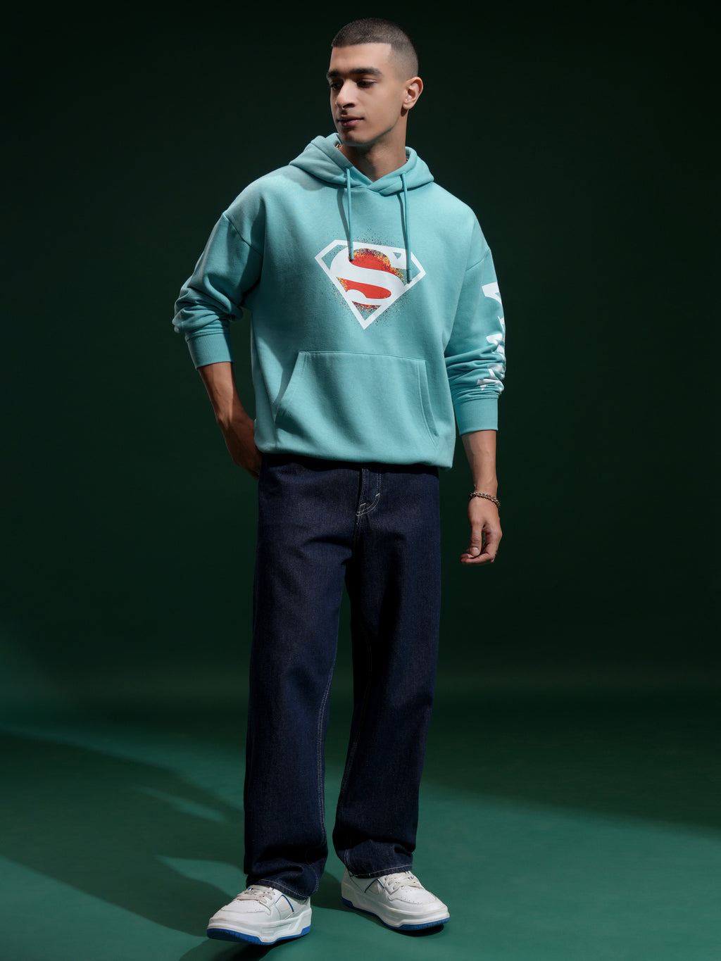 DC By Highlander Men Blue Superman Hooded Pullover Sweatshirt - Blue - Image 2