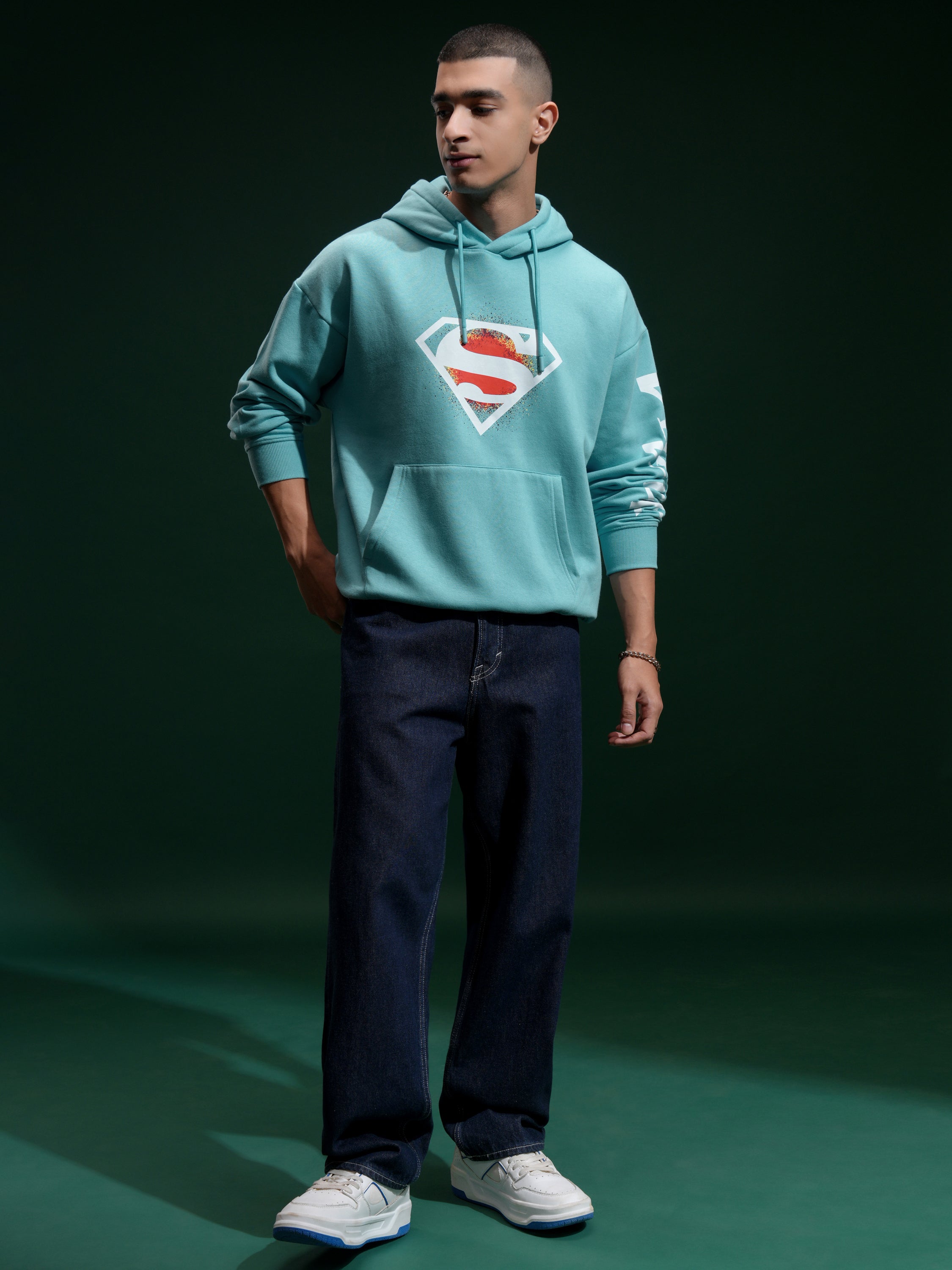 DC By Highlander Men Blue Superman Hooded Pullover Sweatshirt - Blue - Image 2