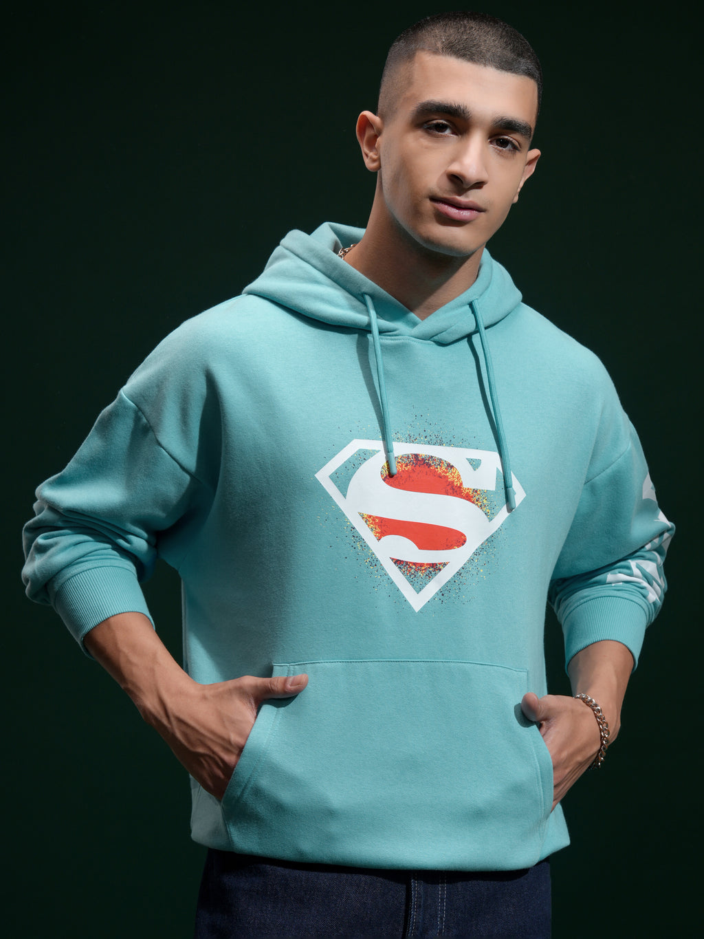 DC By Highlander Men Blue Superman Hooded Pullover Sweatshirt - Blue - Image 3