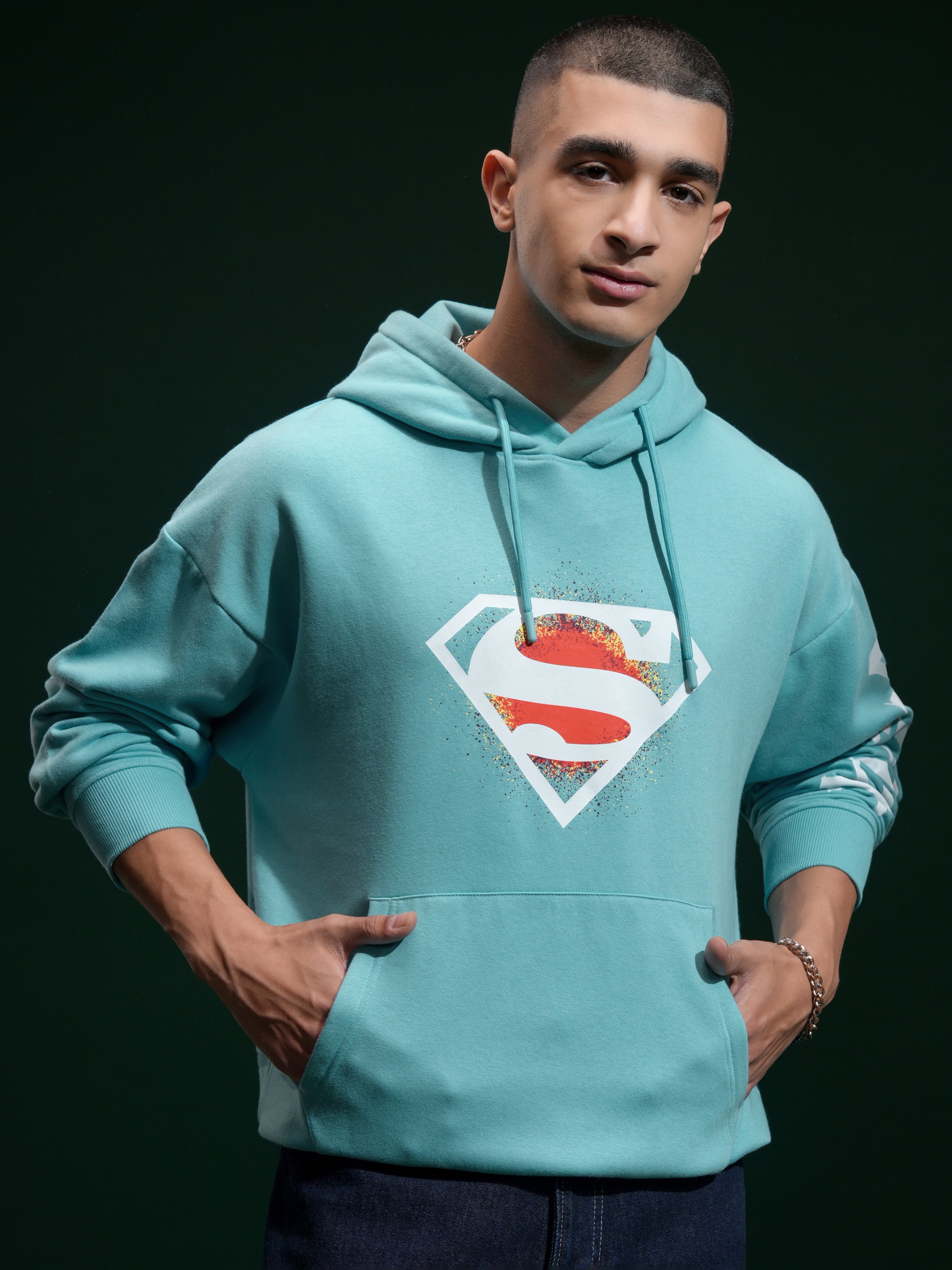 DC By Highlander Men Blue Superman Hooded Pullover Sweatshirt - Blue - Image 3