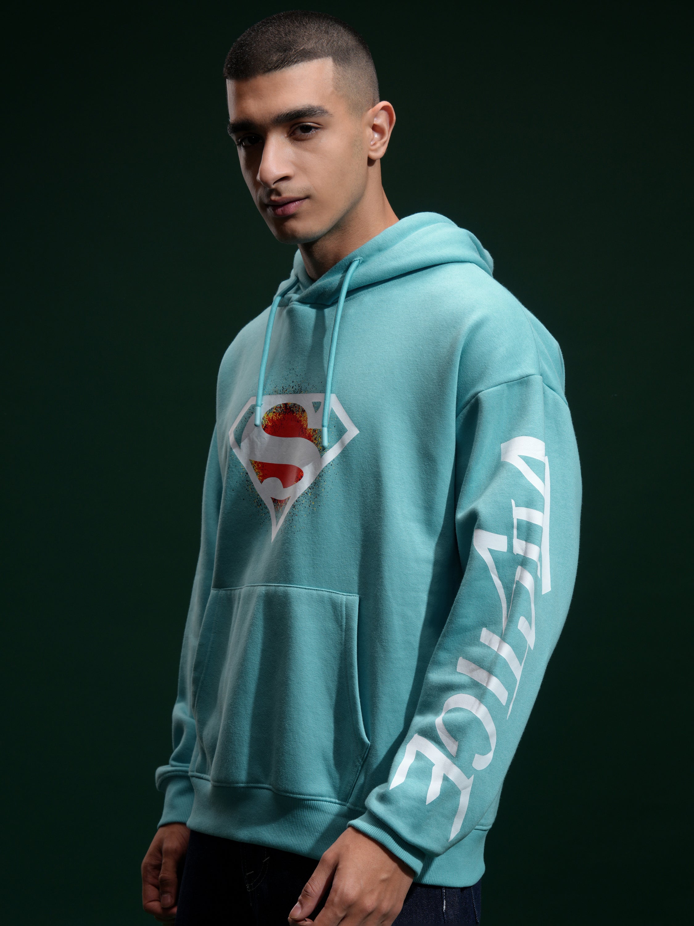 DC By Highlander Men Blue Superman Hooded Pullover Sweatshirt - Blue - Image 4