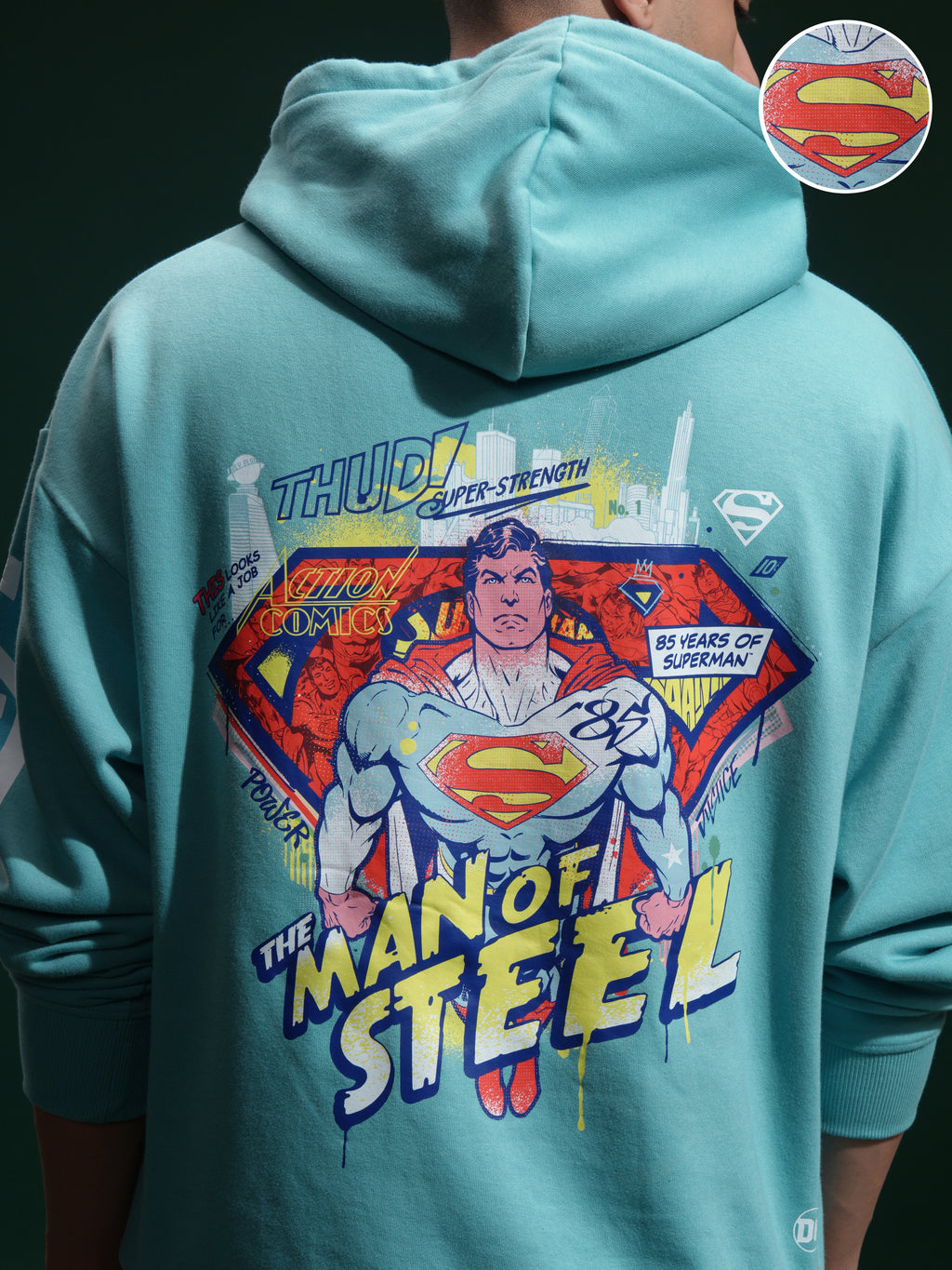 DC By Highlander Men Blue Superman Hooded Pullover Sweatshirt - Blue - Image 5