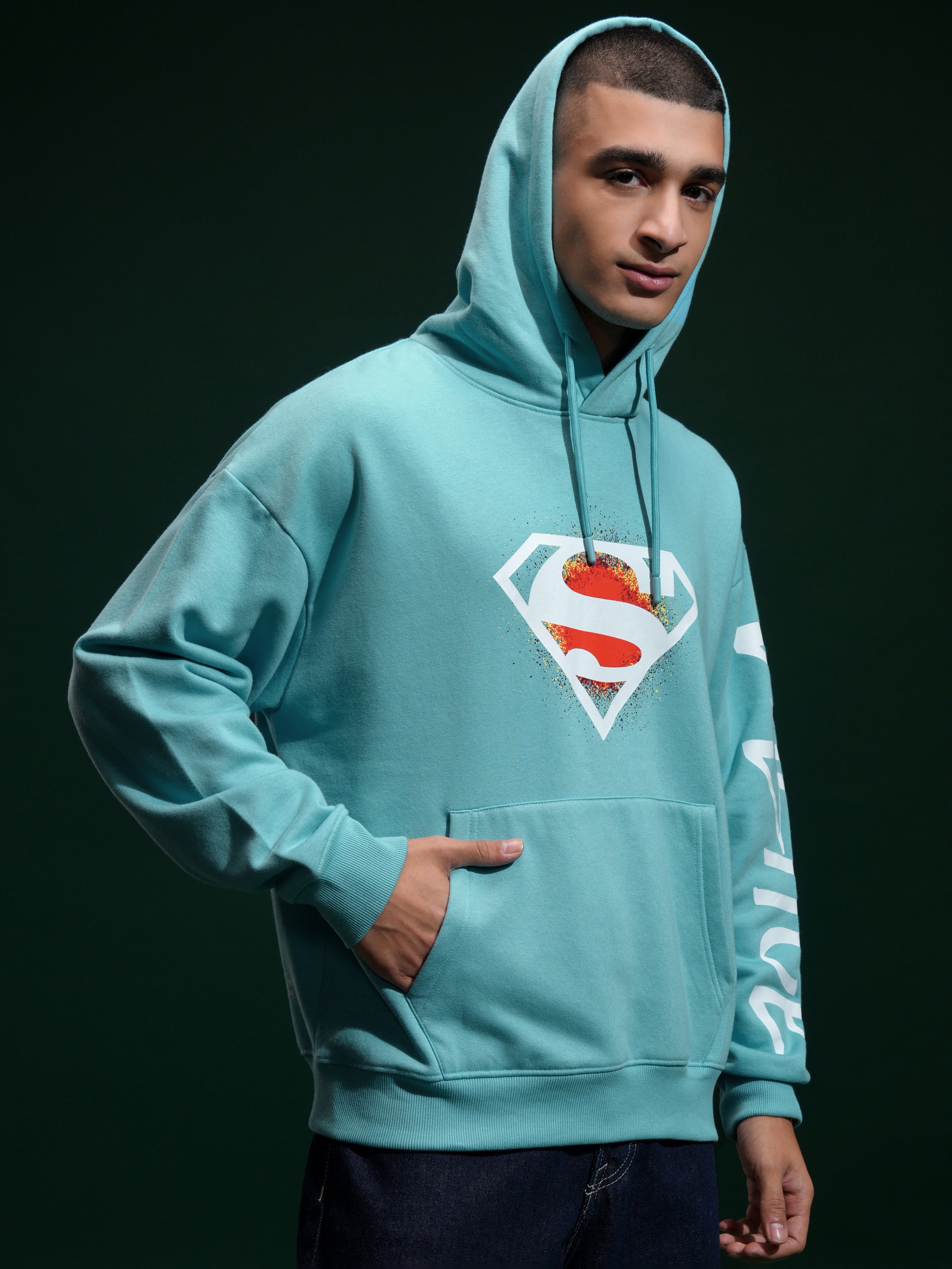 DC By Highlander Men Blue Superman Hooded Pullover Sweatshirt - Blue - Image 6