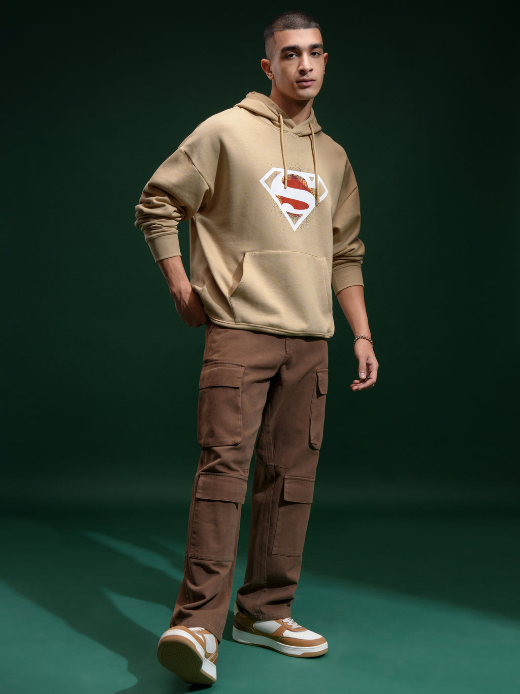 DC By Highlander Men Brown Superman Hooded Pullover Sweatshirt - Brown - Image 2