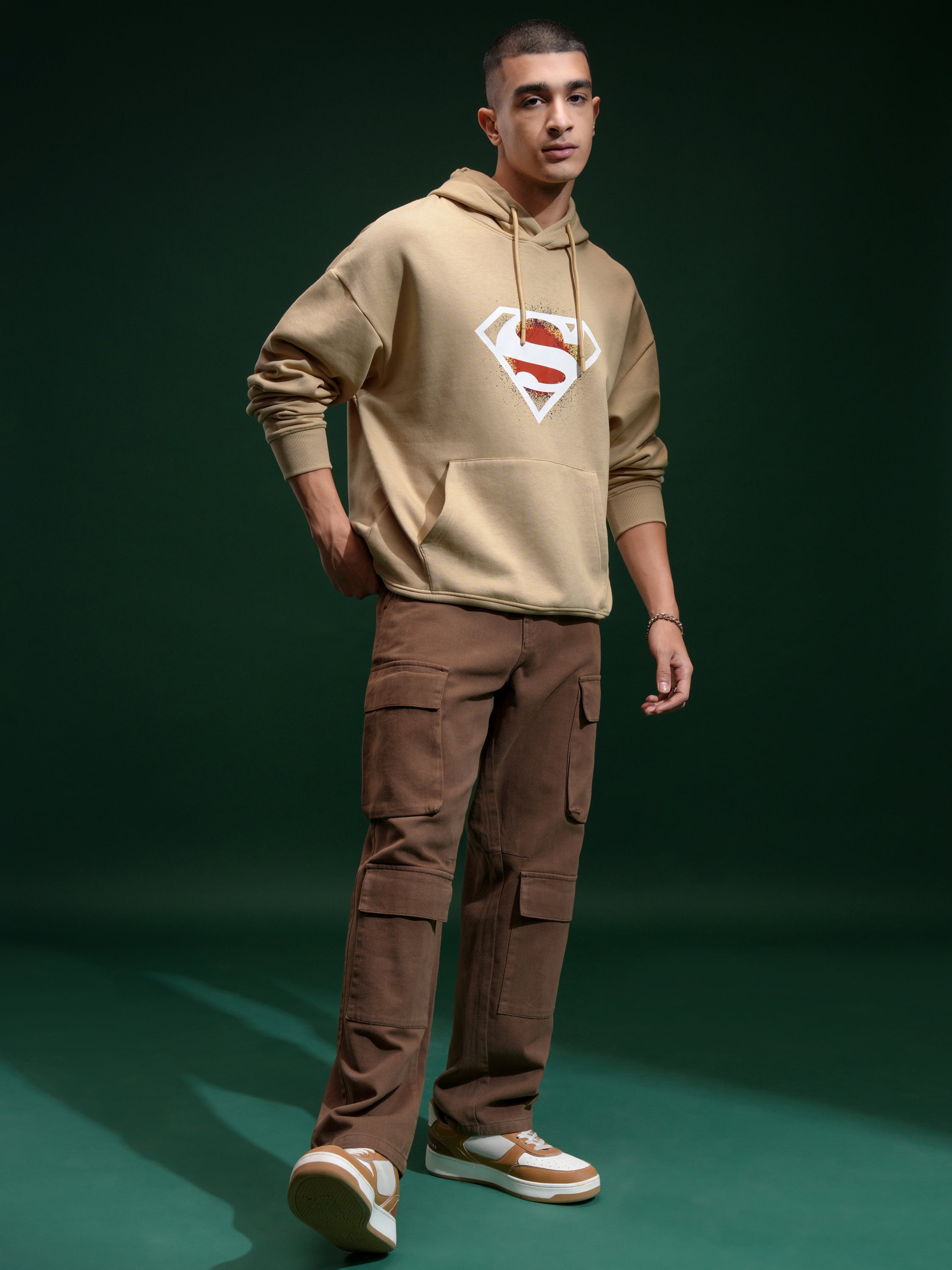 DC By Highlander Men Brown Superman Hooded Pullover Sweatshirt - Brown - Image 2