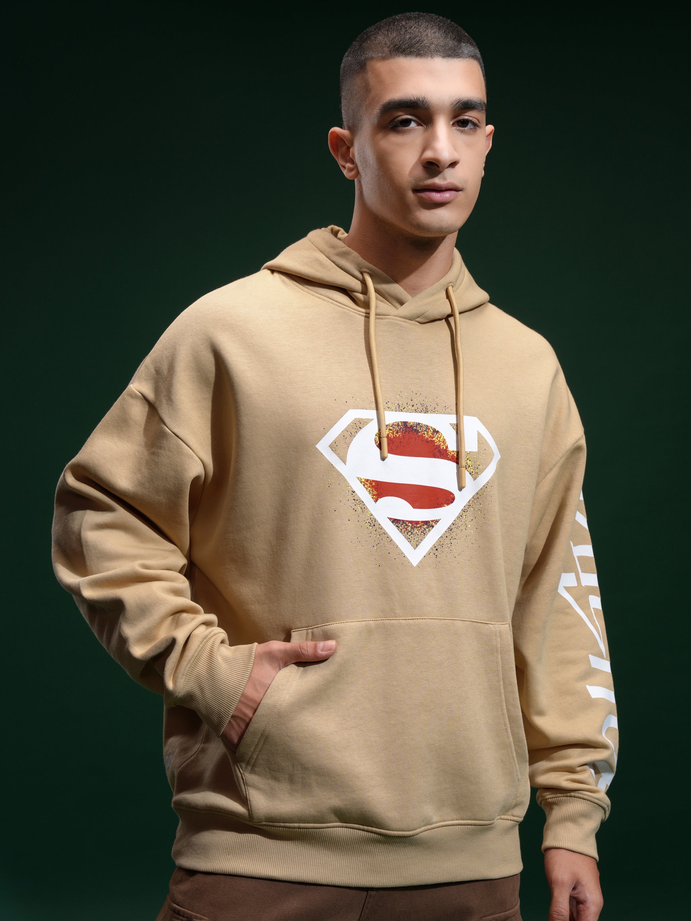 DC By Highlander Men Brown Superman Hooded Pullover Sweatshirt - Brown - Image 3