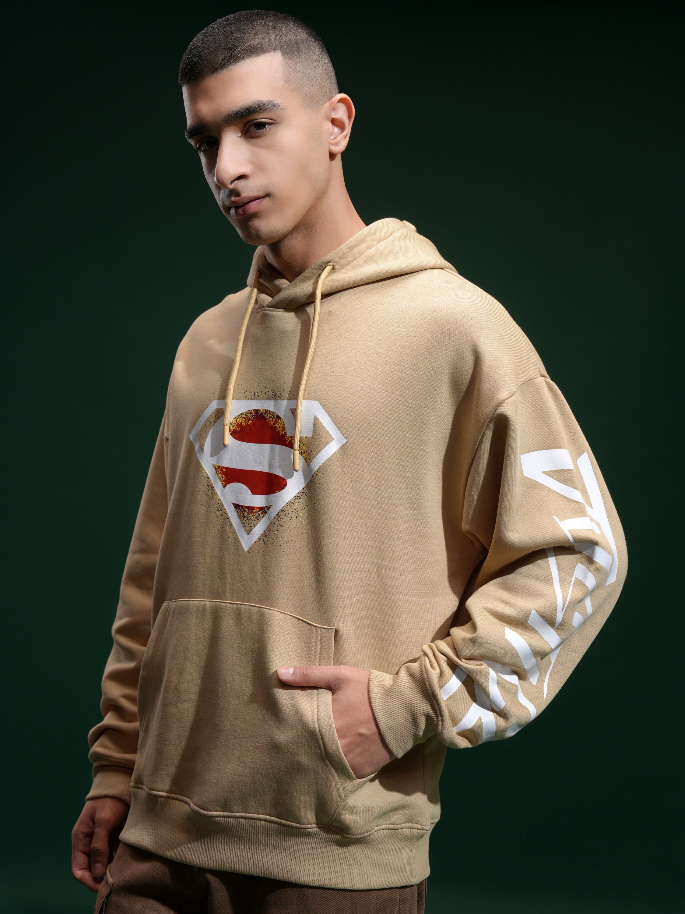 DC By Highlander Men Brown Superman Hooded Pullover Sweatshirt - Brown - Image 4