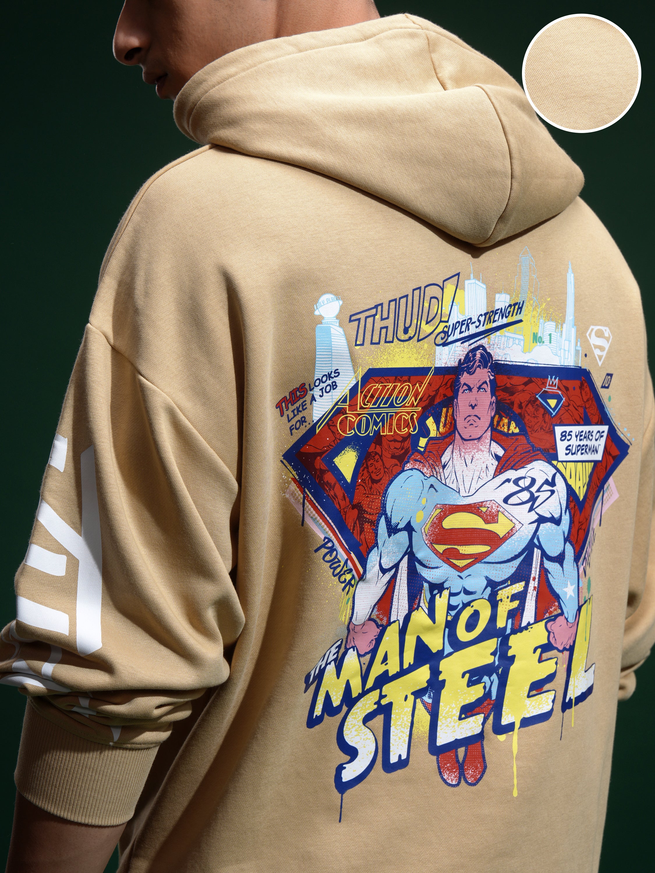 DC By Highlander Men Brown Superman Hooded Pullover Sweatshirt - Brown - Image 5