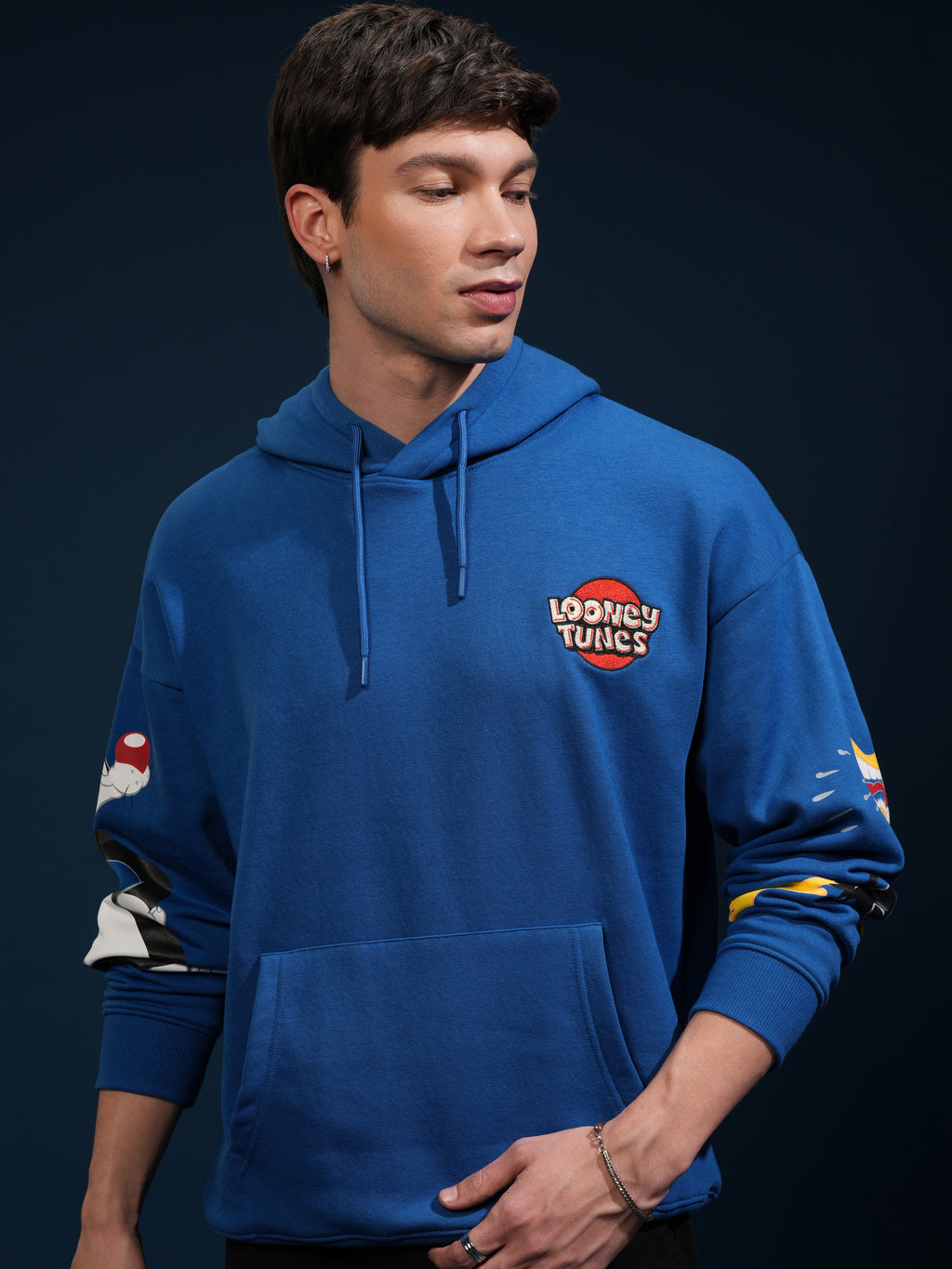 WB By Highlander Men Blue Looney Tunes Hooded Pullover Sweatshirt - Blue - Image 1