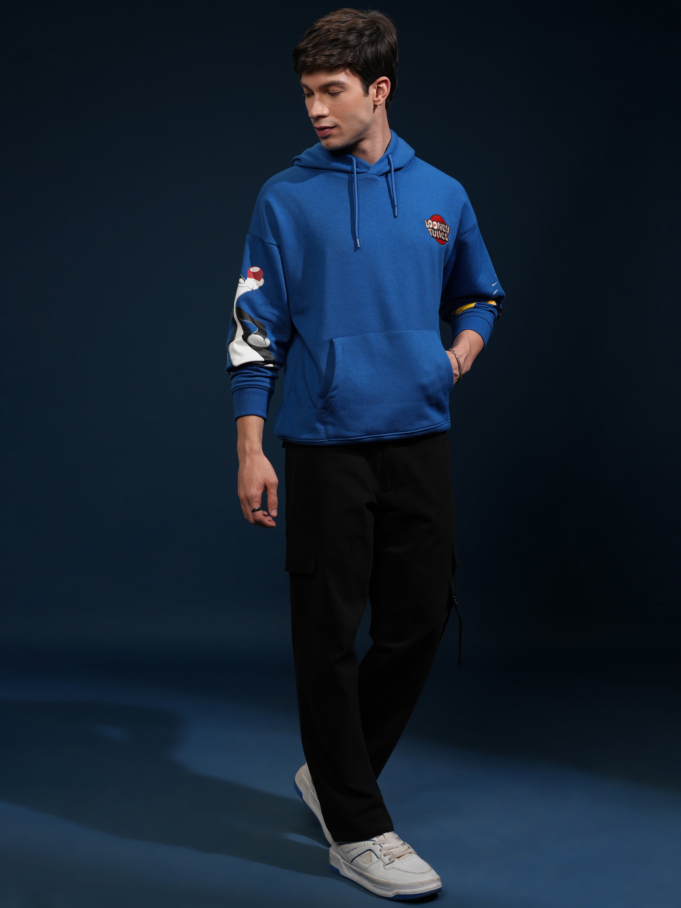 WB By Highlander Men Blue Looney Tunes Hooded Pullover Sweatshirt - Blue - Image 2